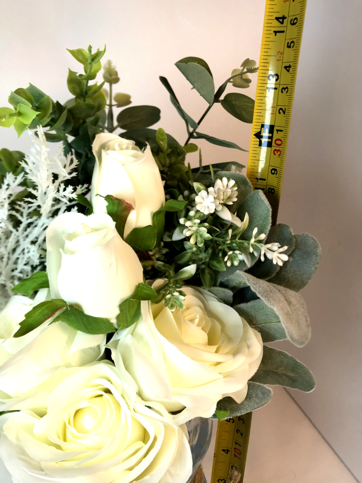 Faux White Silk Rose Flower Arrangement Glass Vase Rustic Decoration 2 Pack