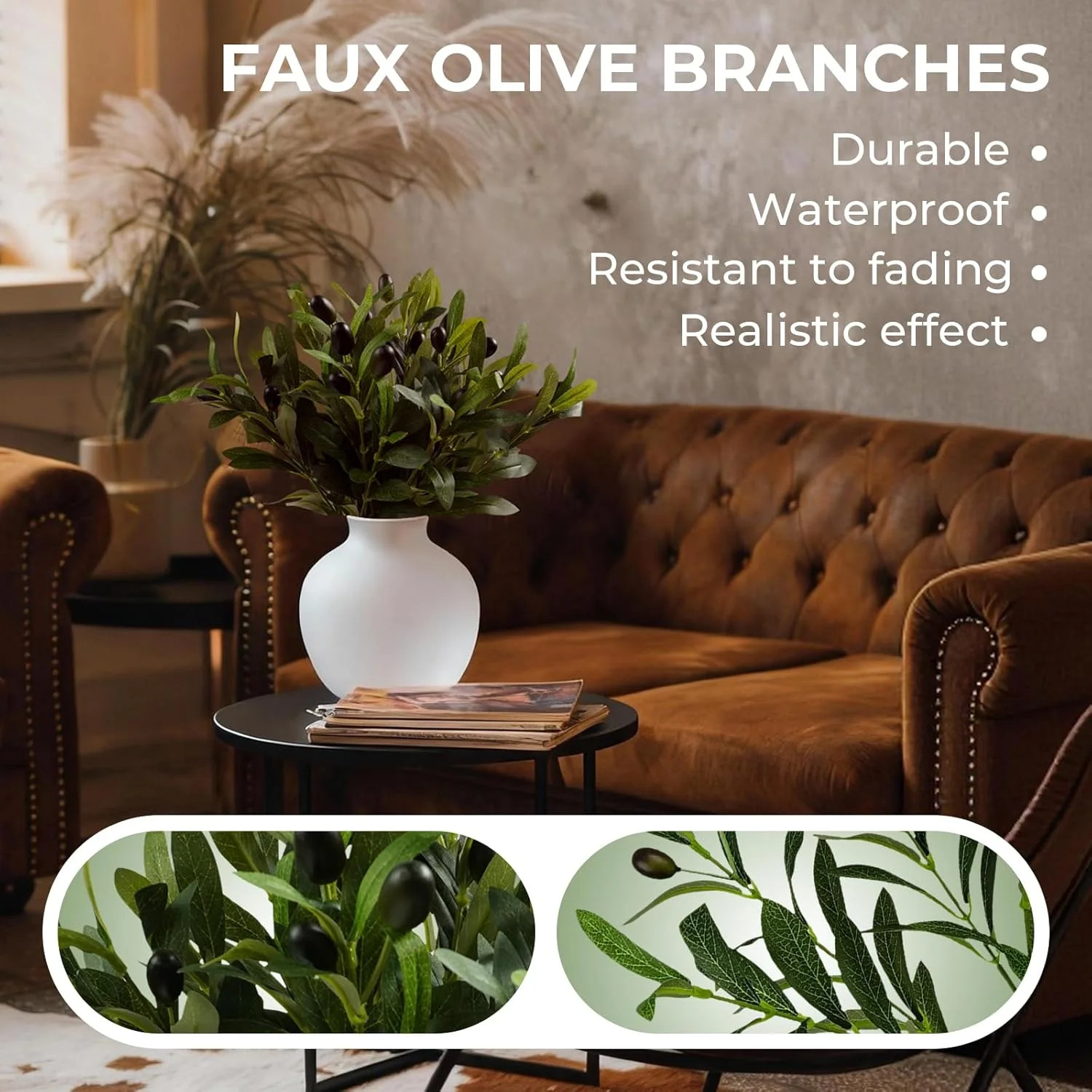 20Pcs Artificial Olive Tree Branches, Faux Olive Leaves Stems with Lifelike Oliv