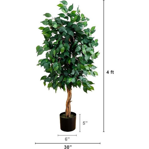 Nearly Natural 4ft Triple Trunk Artificial Ficus Tree With 4ft, Green