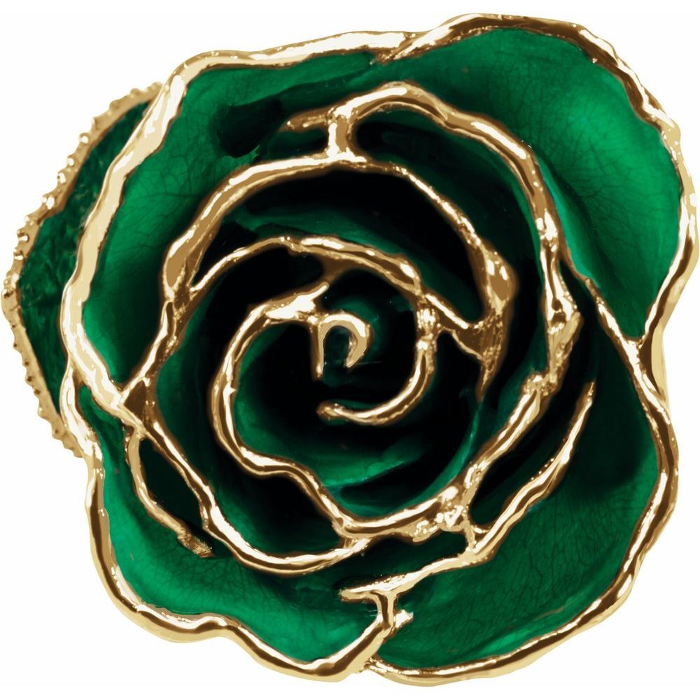 24k Gold Dipped Emerald Colored Lacquer Real Rose Valentine’s Day Holiday Gift