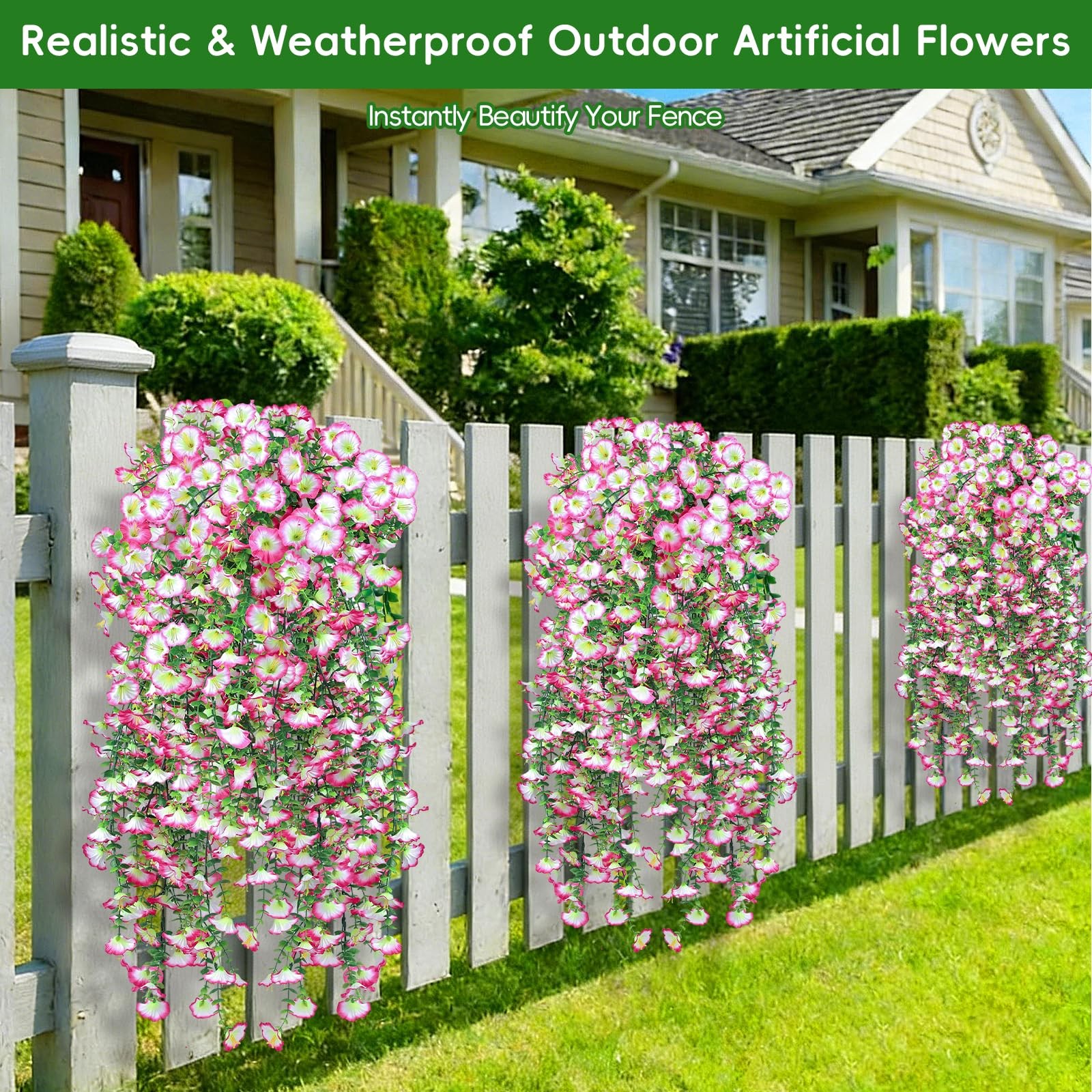 Artificial Flowers for Outdoors, 6-Pack 420 Blooms UV Resistant Hanging Morni…