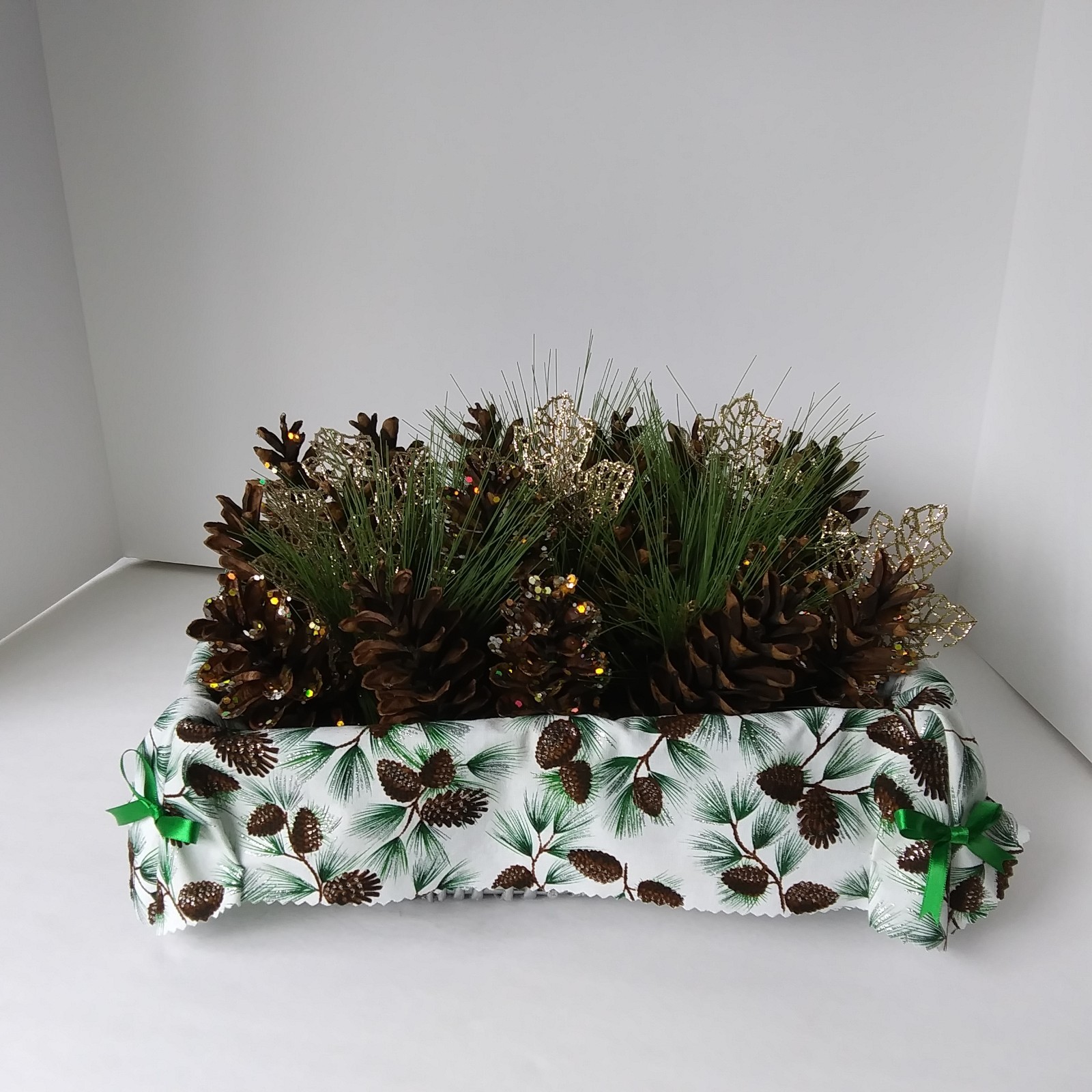 Pinecone & Evergreen Centerpiece Basket Holiday Decor Table Arrangement