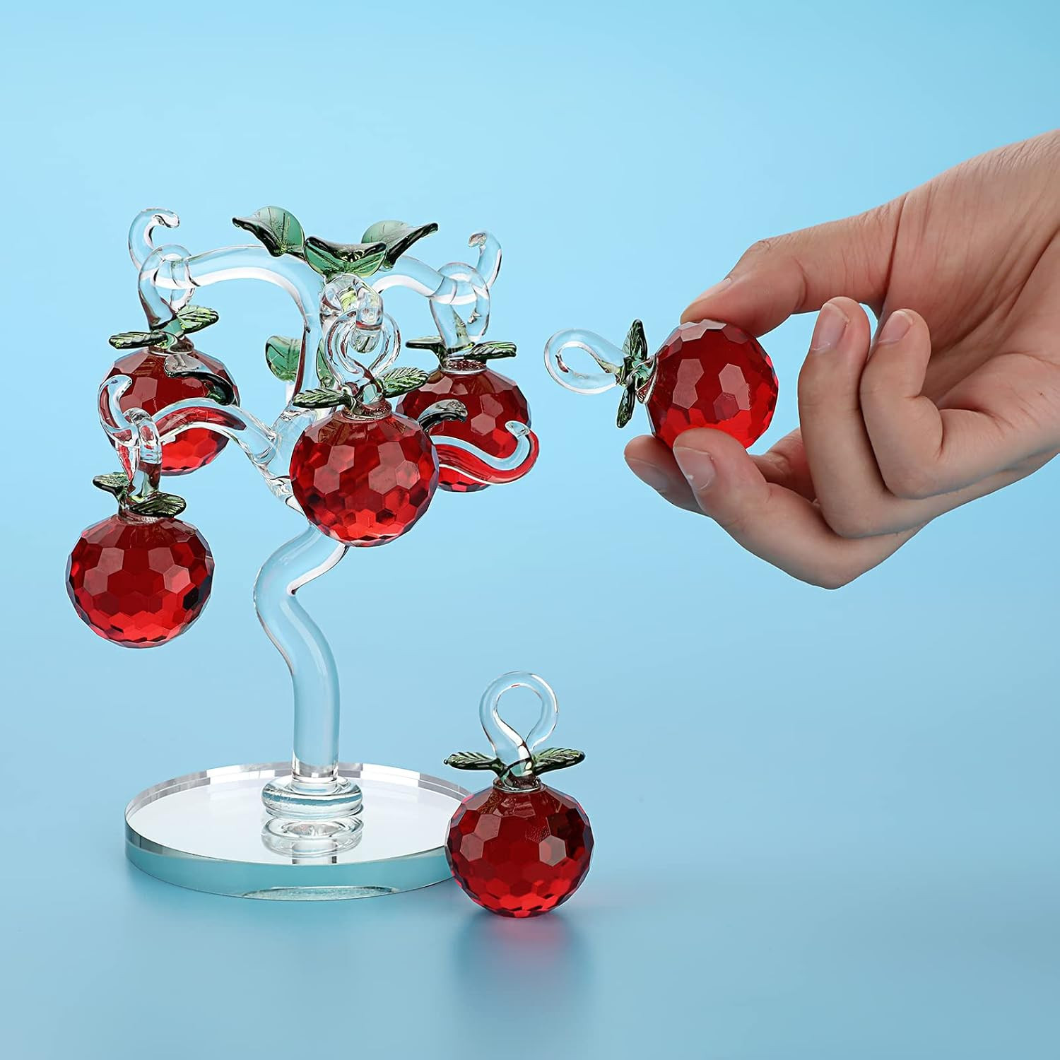 Crystal Red Apple Tree Ornament Decorative Artificial Apple Tree Figurine Collec