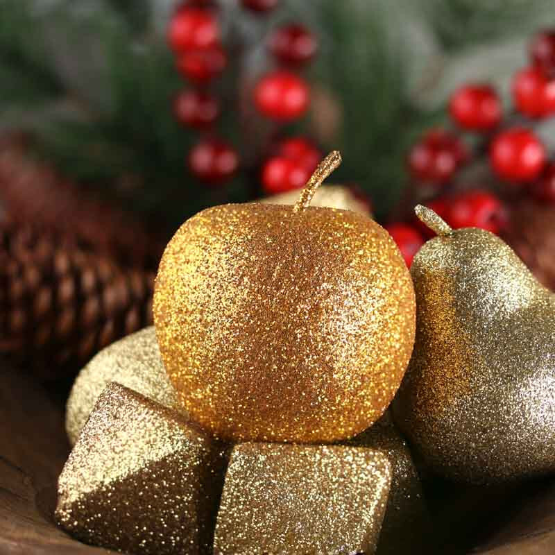 Assorted Winter Table Decorations Set with Pinecones, Glitter Fruit & More!