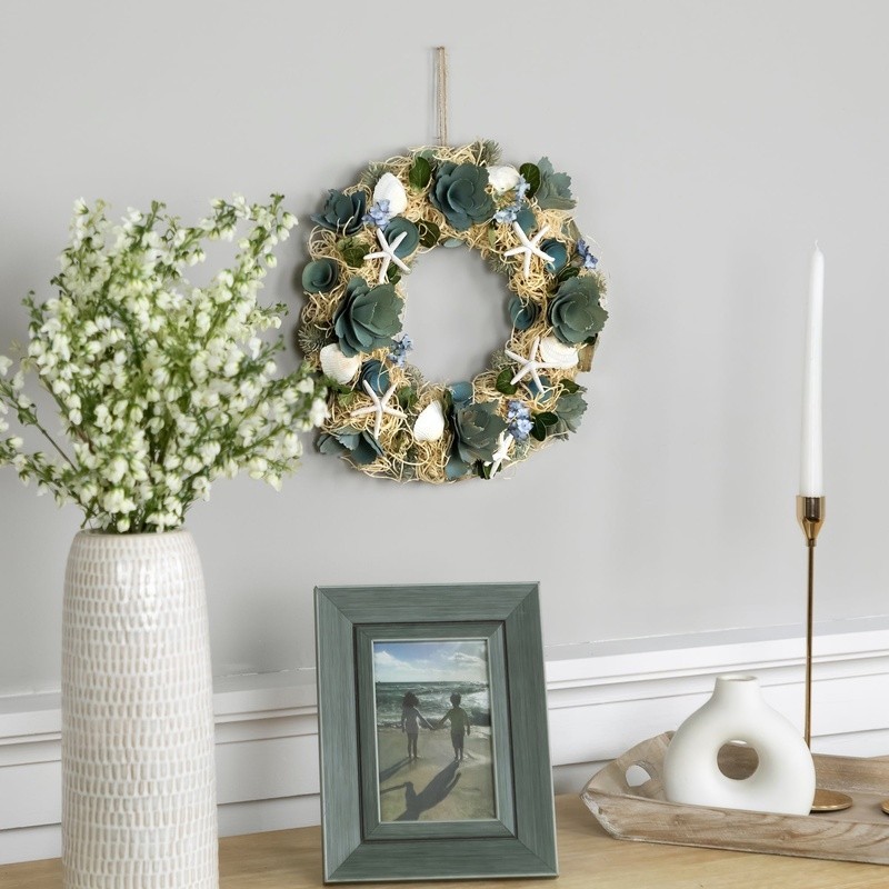 Coastal Decor Wreath Seashell Starfish Wooden Floral Indoor Decoration 12 Inch