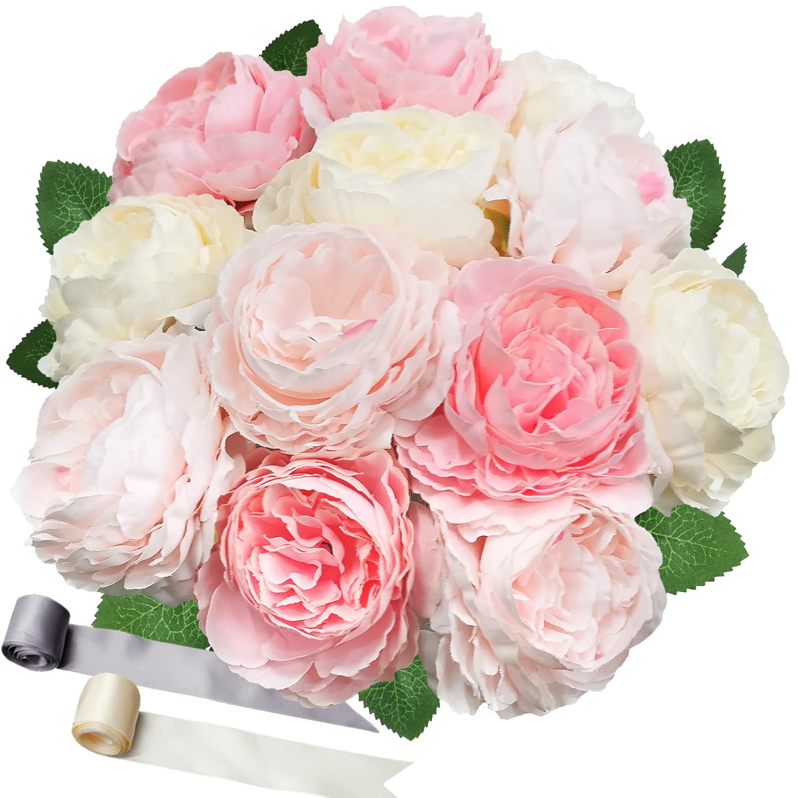 3 Corlors Artificial Peony Flowers with 2 Satin Ribbons & Greeting Card,12 He…
