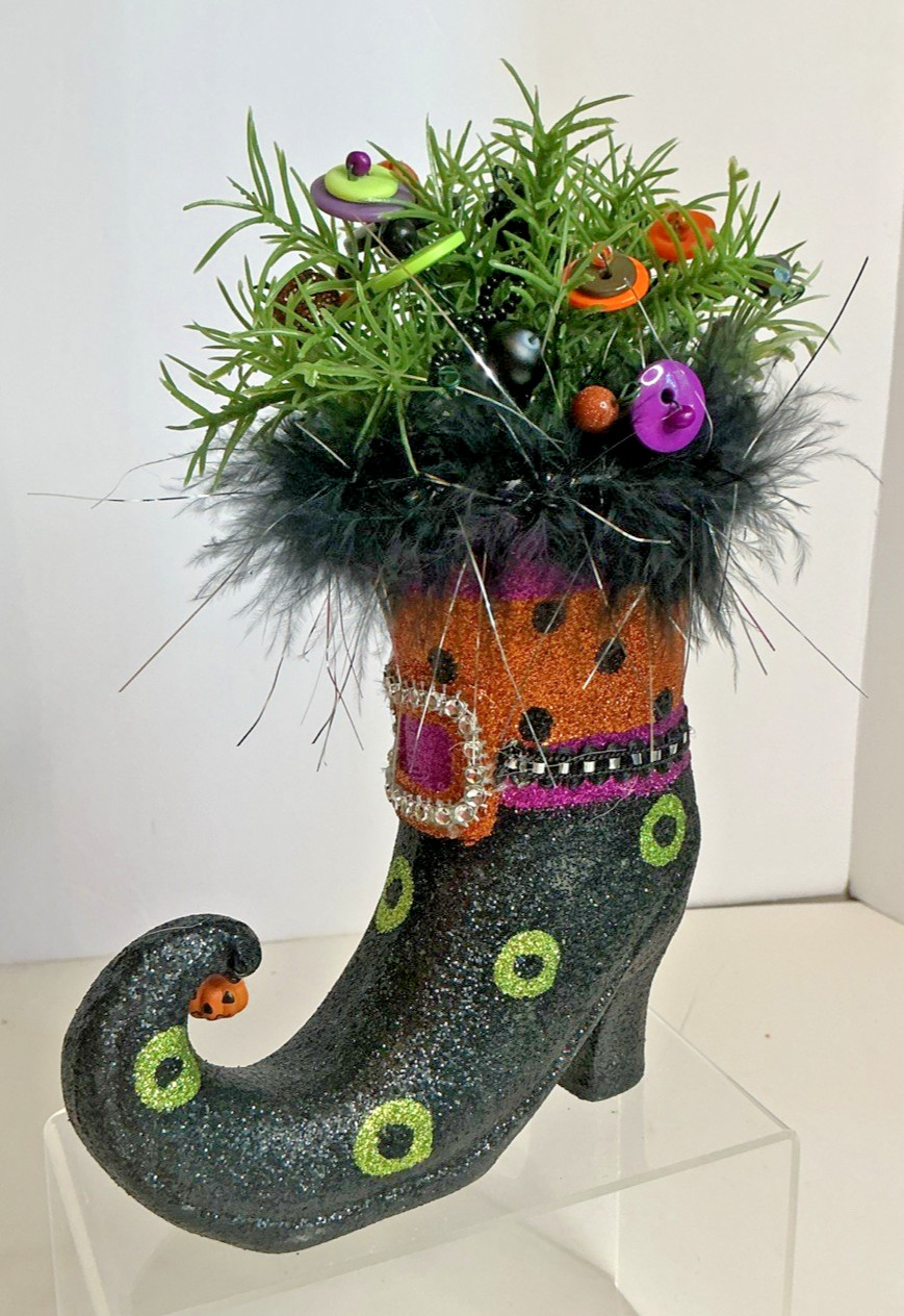 Vintage Halloween Witch’s Boot Button Bouquet One Of A Kind Handmade