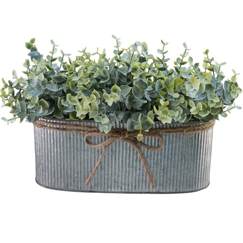 Winlyn Artificial Eucalyptus in Rustic Oval Metal Planter Box