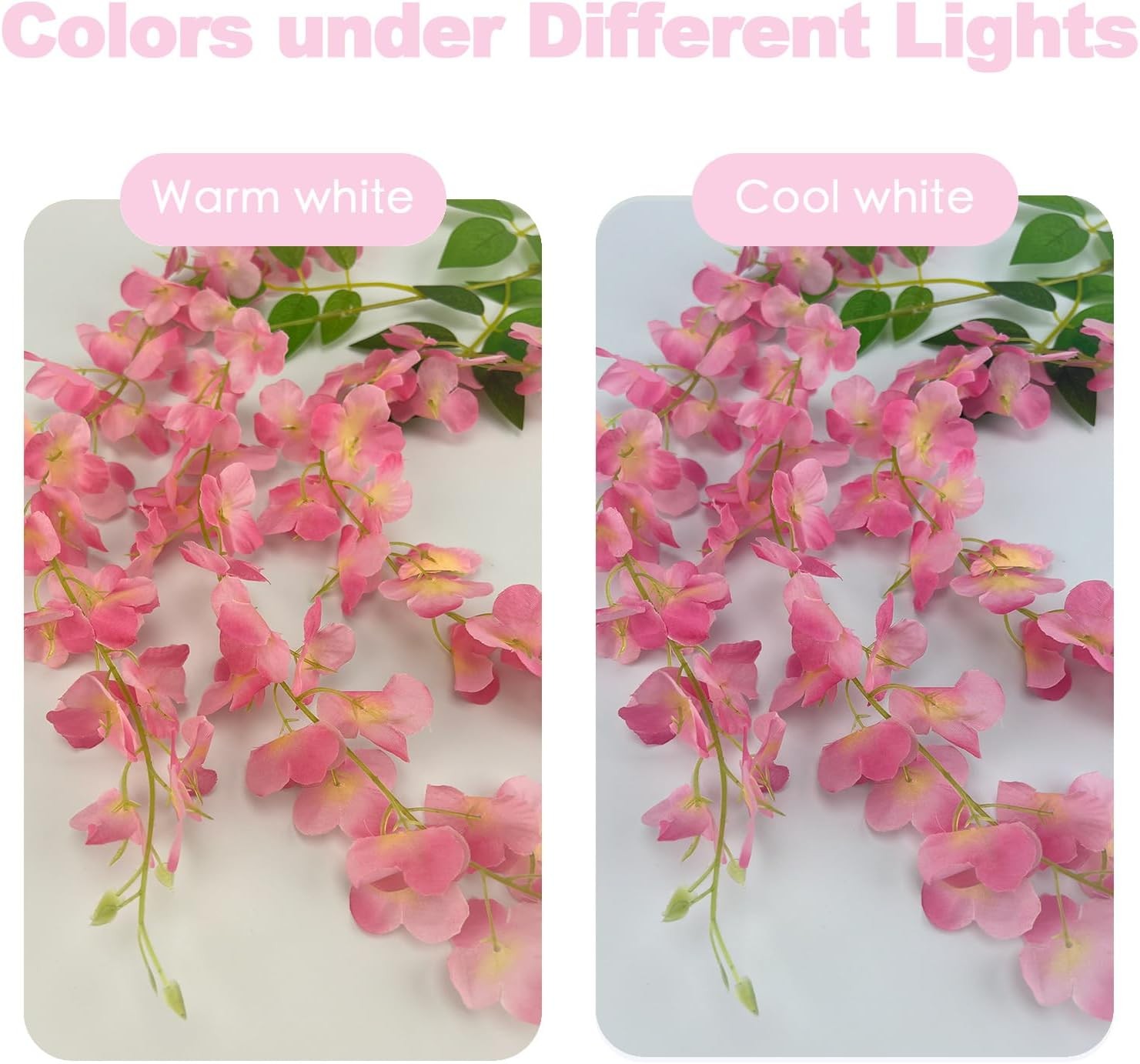 48 pcs artificial wisteria hanging flowers 3.75 ft pink strings