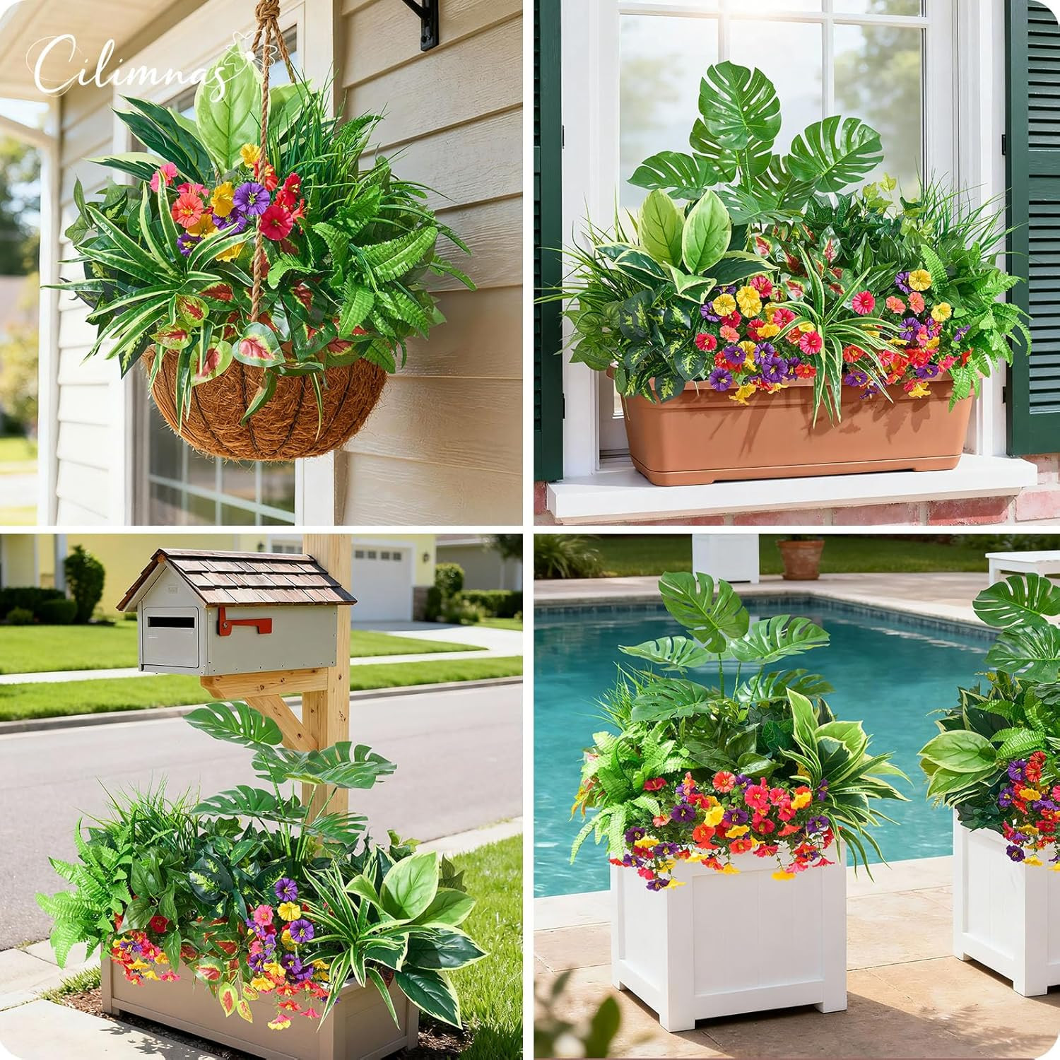 18Pcs UV Resistant Faux Plants for Outdoor Decor, Garden & Patio Use