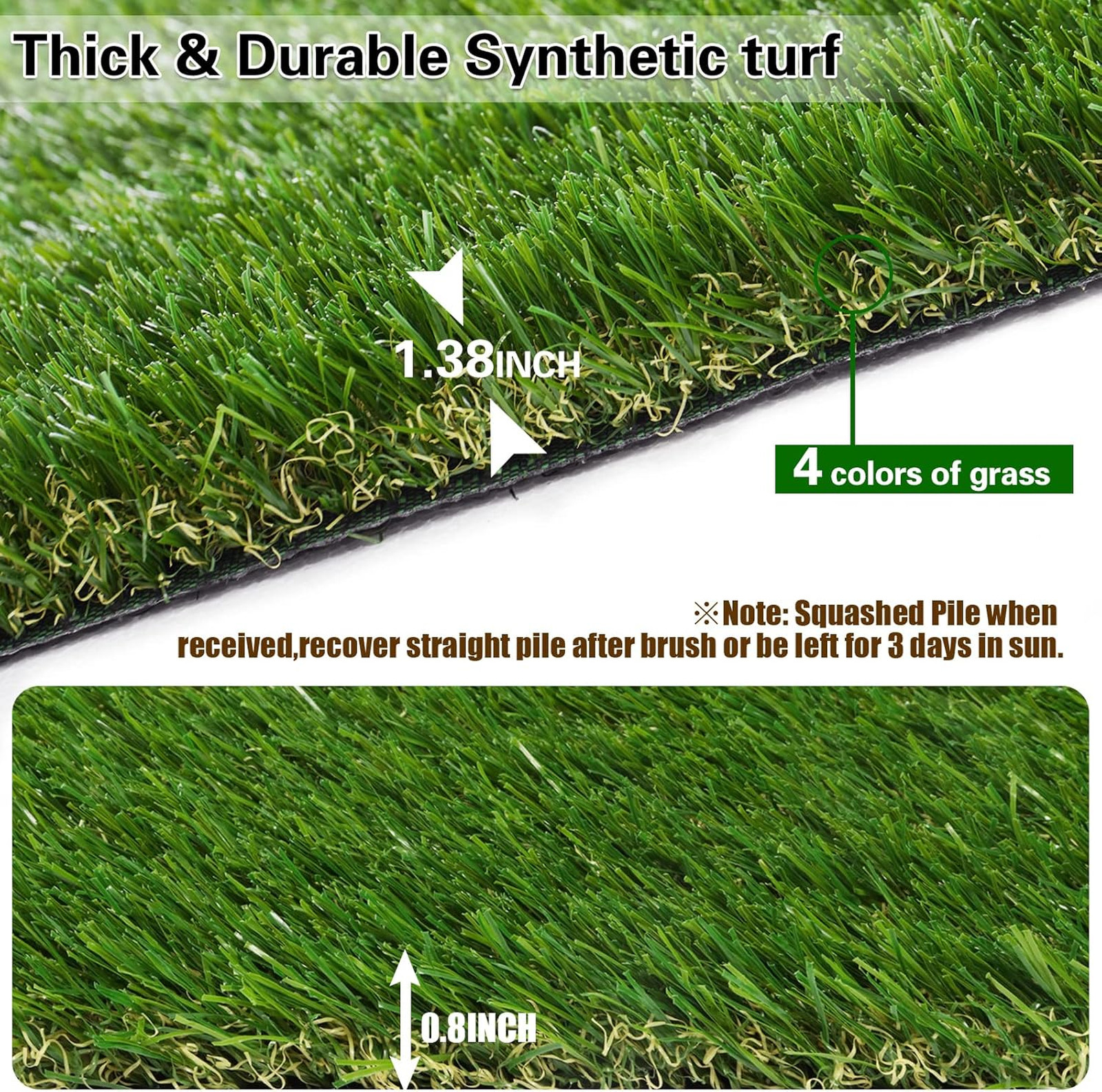 Natural Artificial Grass Turf 4 FT x 10 FT, Customized Sizes Thick Faux Grass
