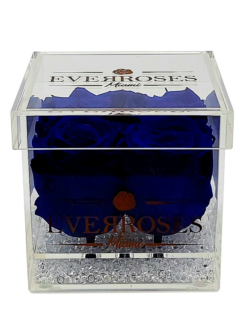 ROYAL BLUE Rose in a square shaped acrylic box real long-lasting preserved rose