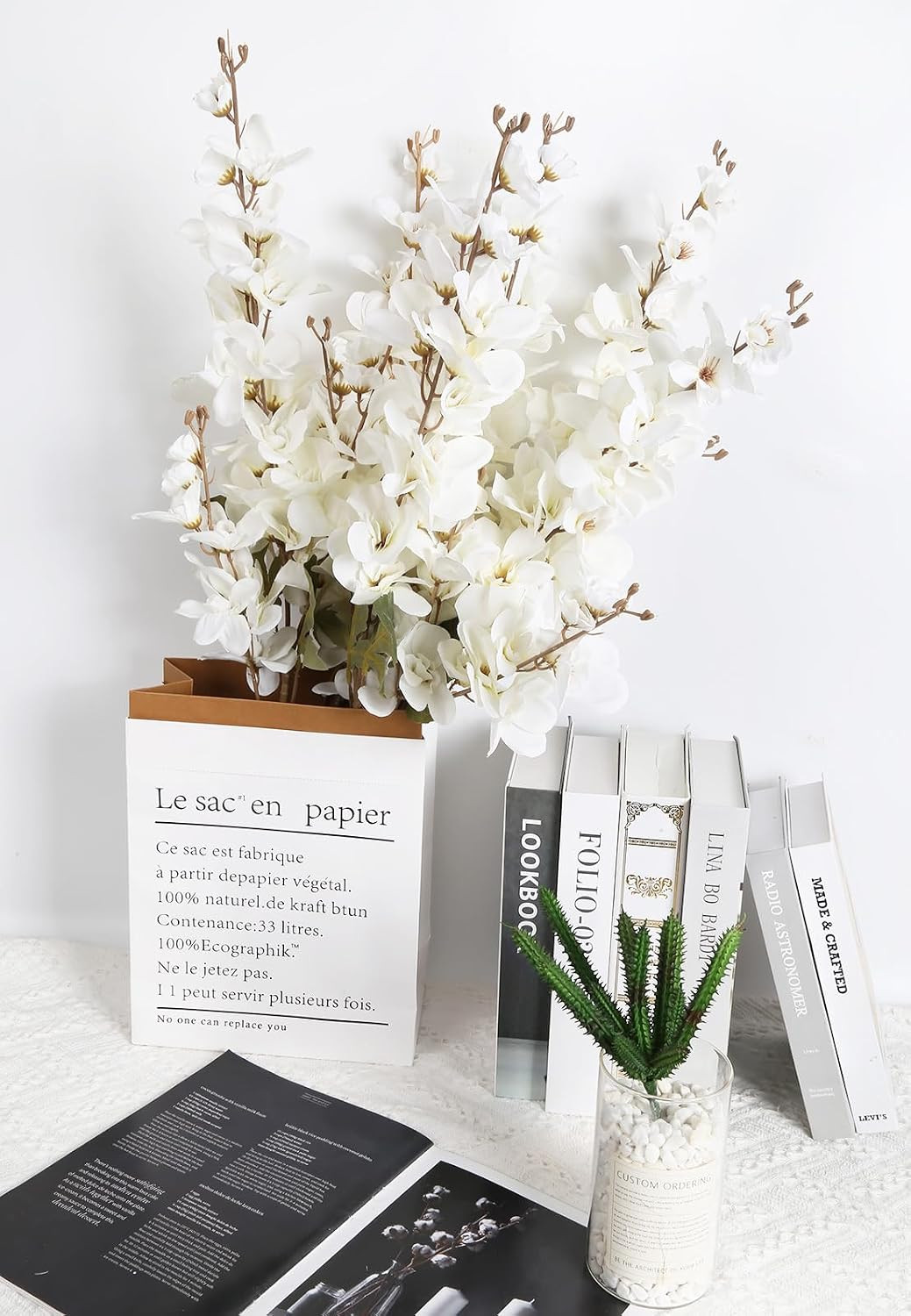 6PCS Lifelike White Delphinium Silk Flowers for Home & Wedding Decor