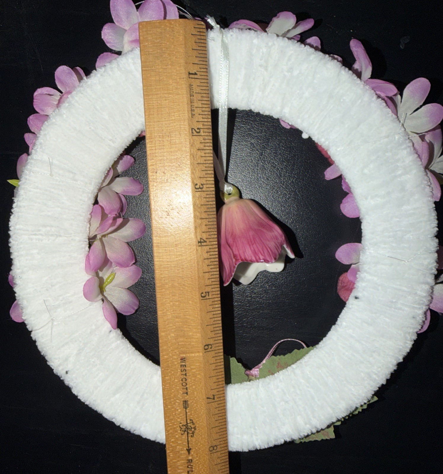 Pink Cherry Blossom Silk Floral Wreath W/Bell-Shaped Dangle Ceramic Flower Cheni