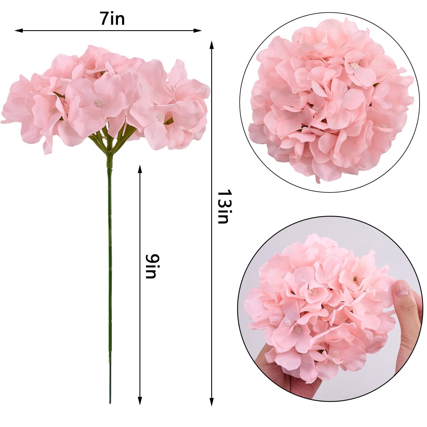 10pcs Artificial Hydrangea Flowers Blush Heads Fake Hydrangea Silk Flowers For W