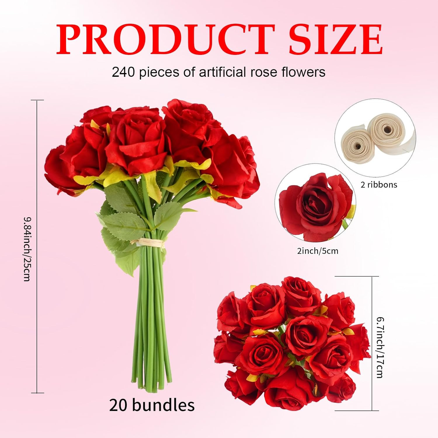 240 Pcs Red Silk Rose Flowers for Weddings, Parties & Home Decor