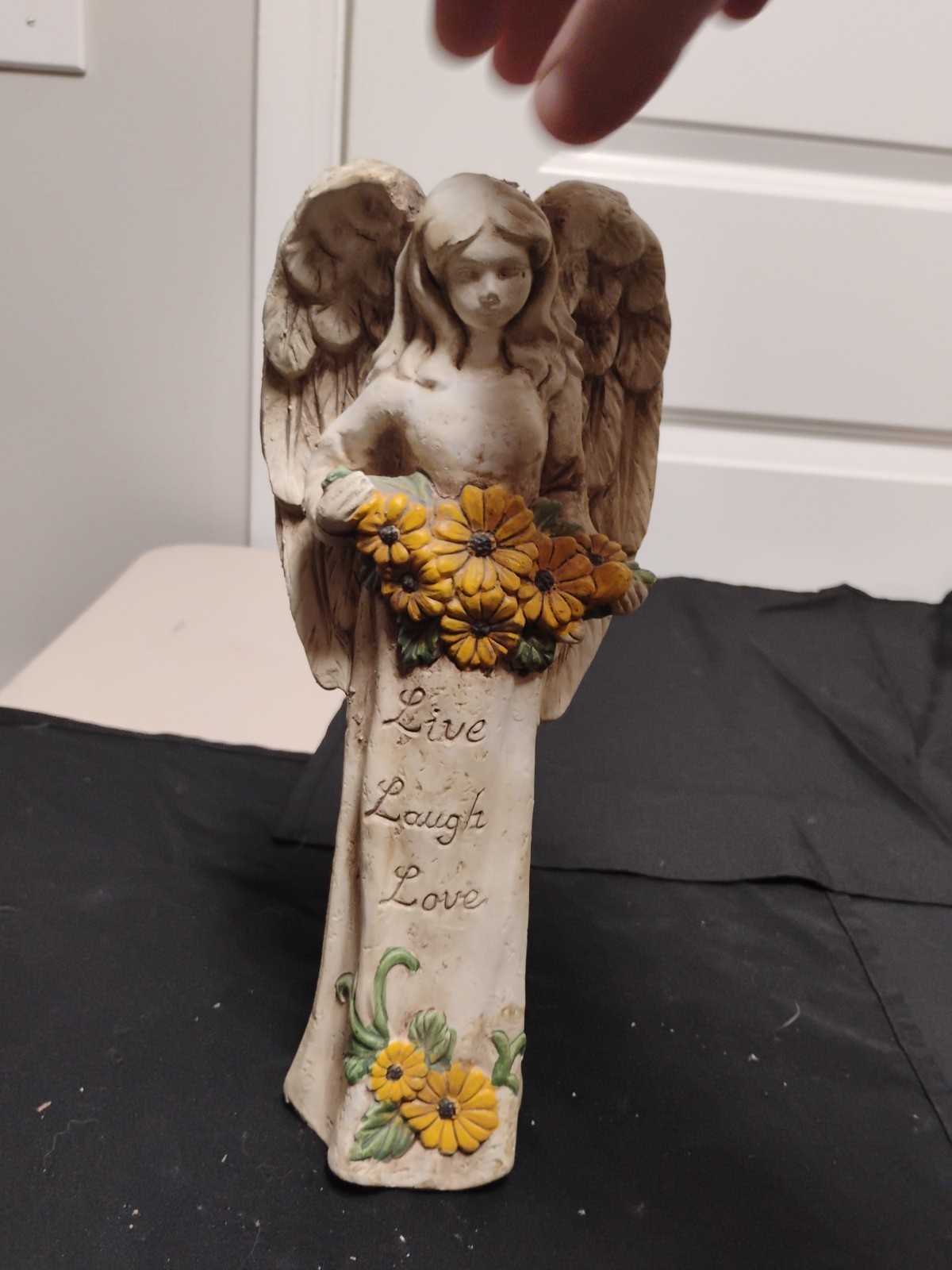 11″ Tall Heavy Garden Angel Decor/” Live, Laugh, Love”Sunflowers