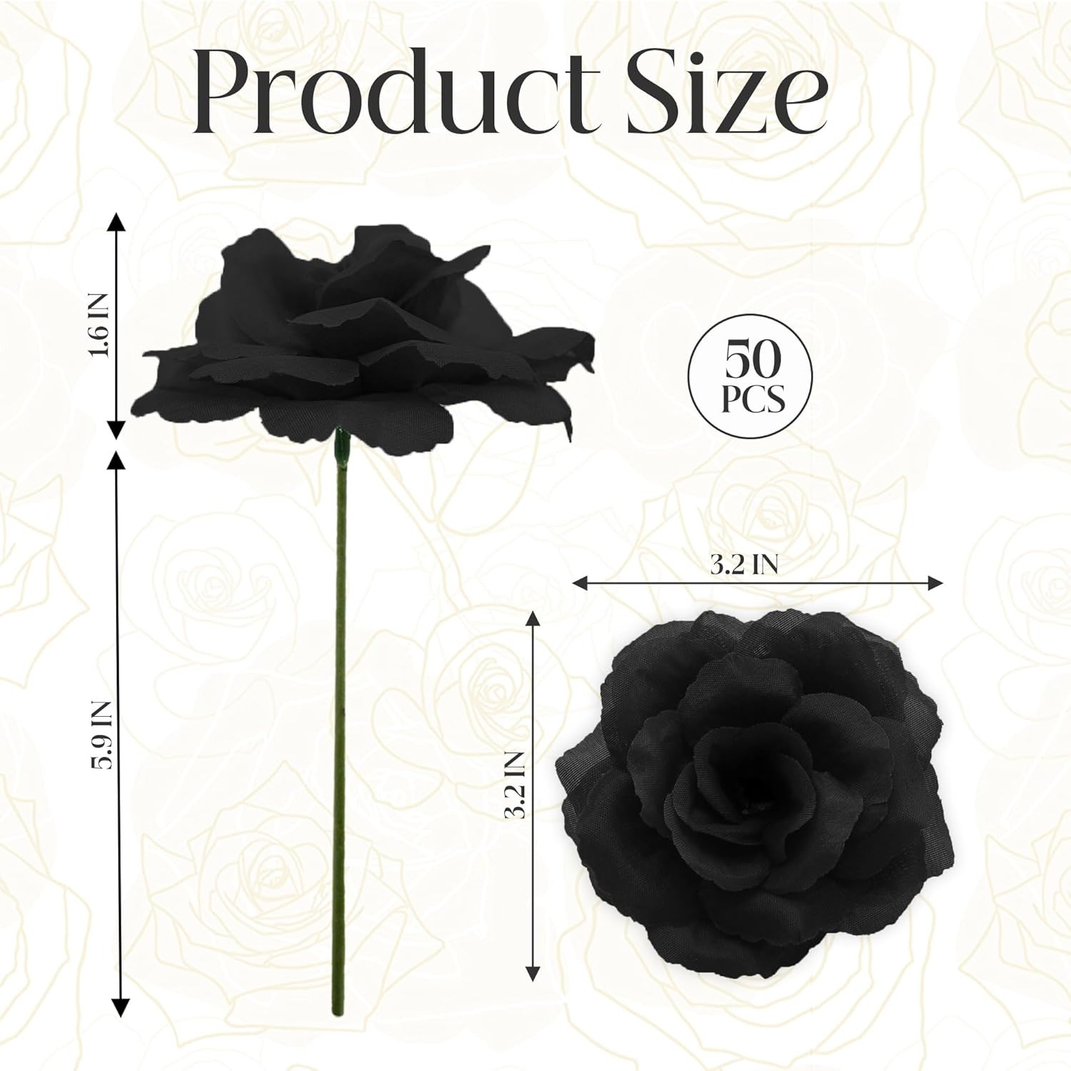 Rose Artificial Flowers, 50Pcs Black Roses Head Flowers Bulk with Stem, 3 Inches