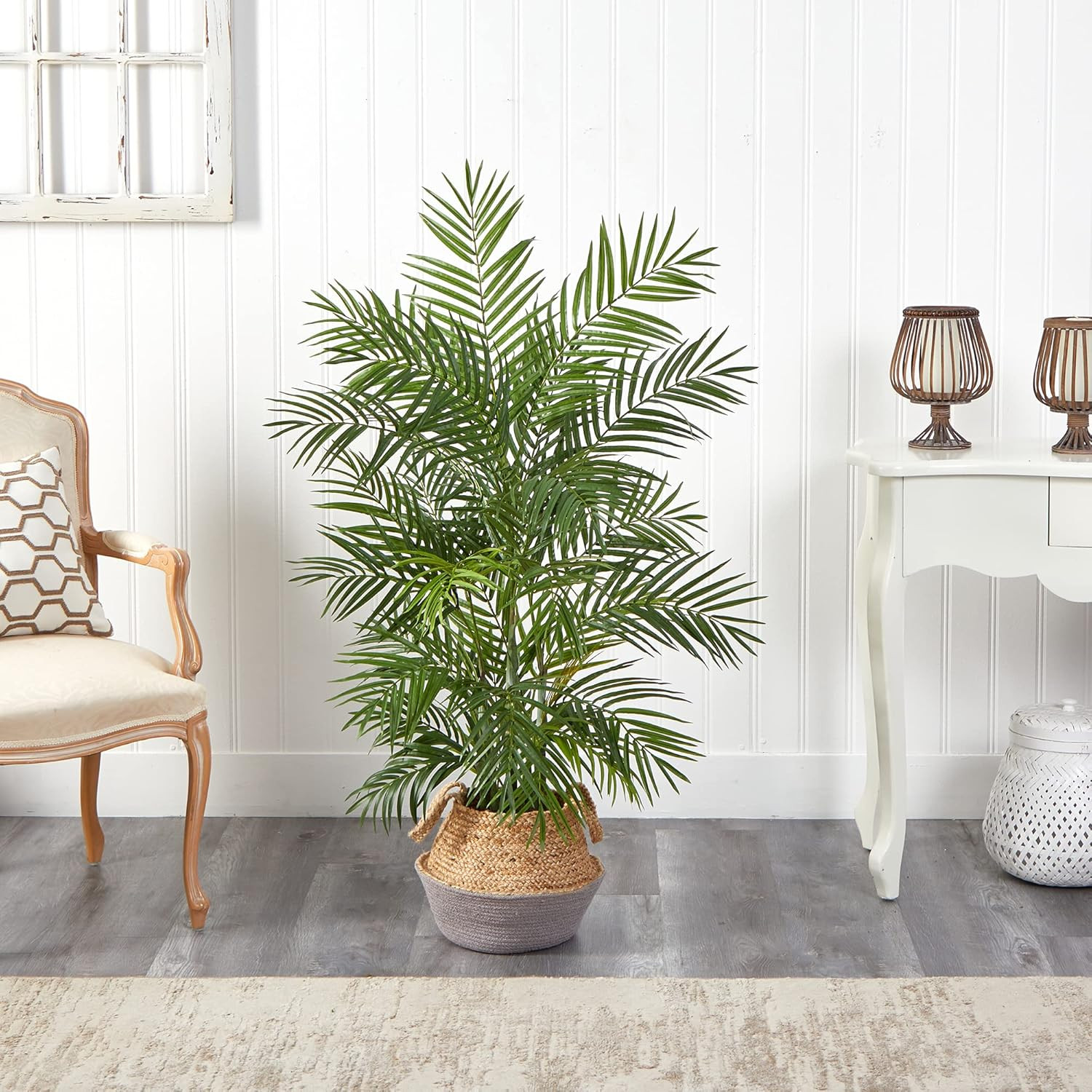 4Ft Areca Palm Branches in Boho Cotton & Jute Woven Planter