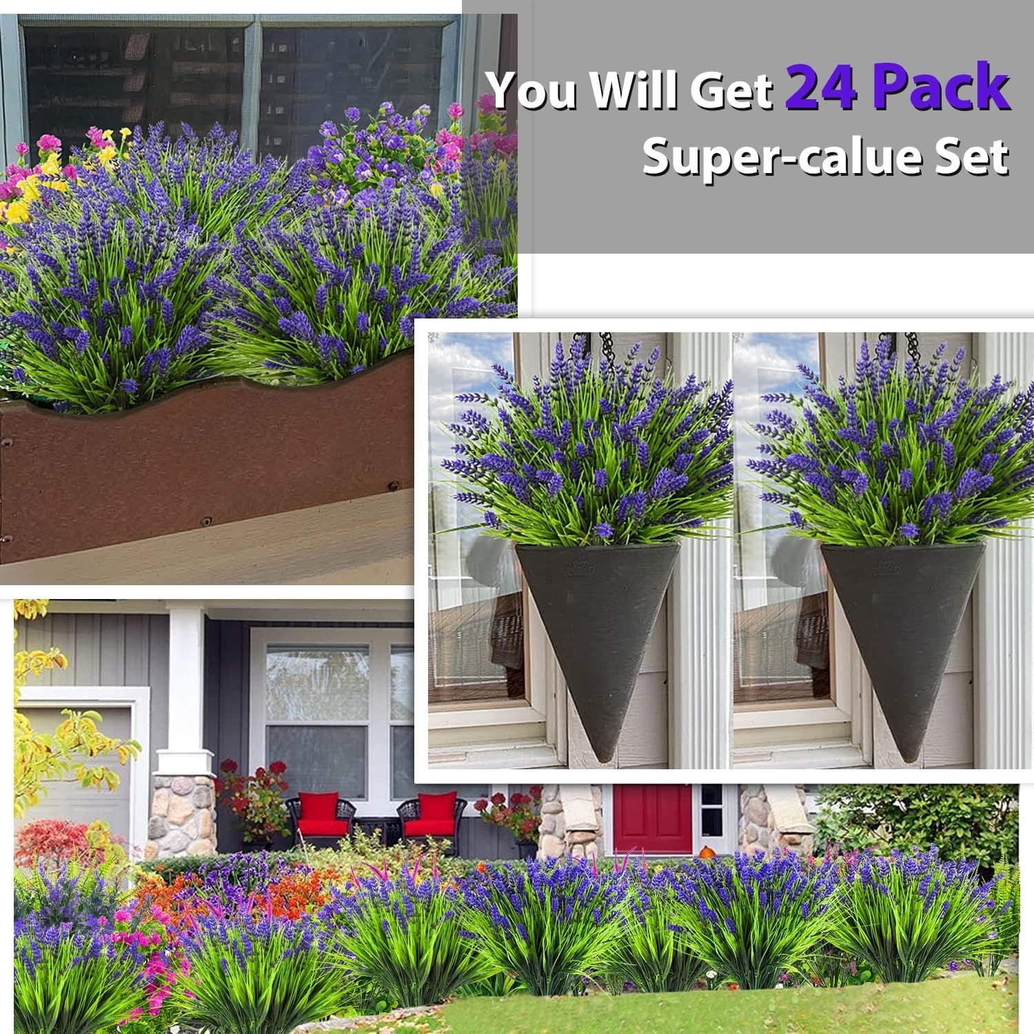 Artificial Plants Outdoor, 20PCS Lavender Artificial Flowers,Fake Plants Plas…