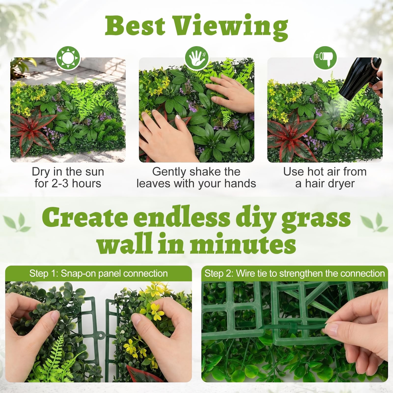 Artificial Grass Wall Panels 12pcs Red Brazilian Leaf Foliage Boxwood UV Prot…