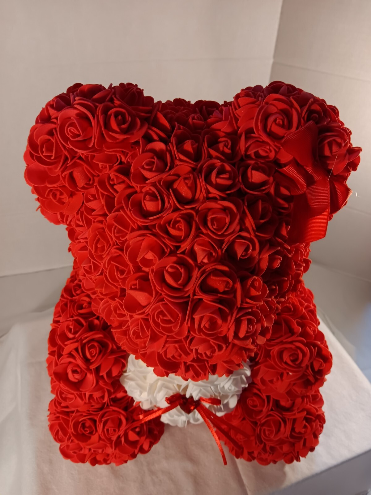 Red Rose Teddy Bear with White Heart – 13″ Artificial Foam Flower Gift – Romanti