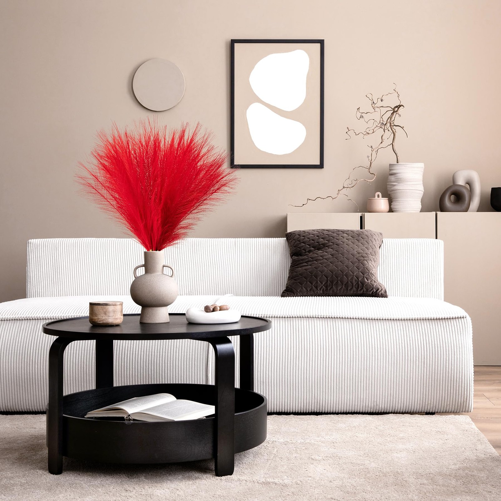 Pampas Grass Decor, Fluffy Faux Pampas Grass 5 Stem 18″/45cm Pompous Grass Sm…