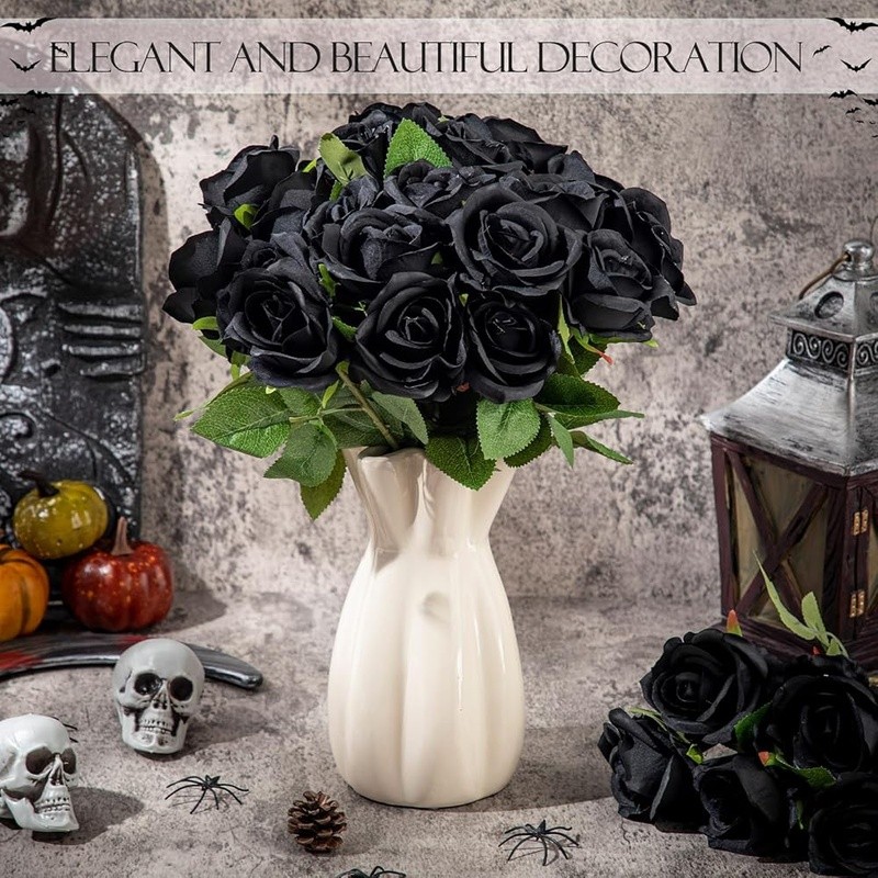 Artificial Black Roses Bulk Long Stem Silk Flowers Weddings Decor Centerpieces