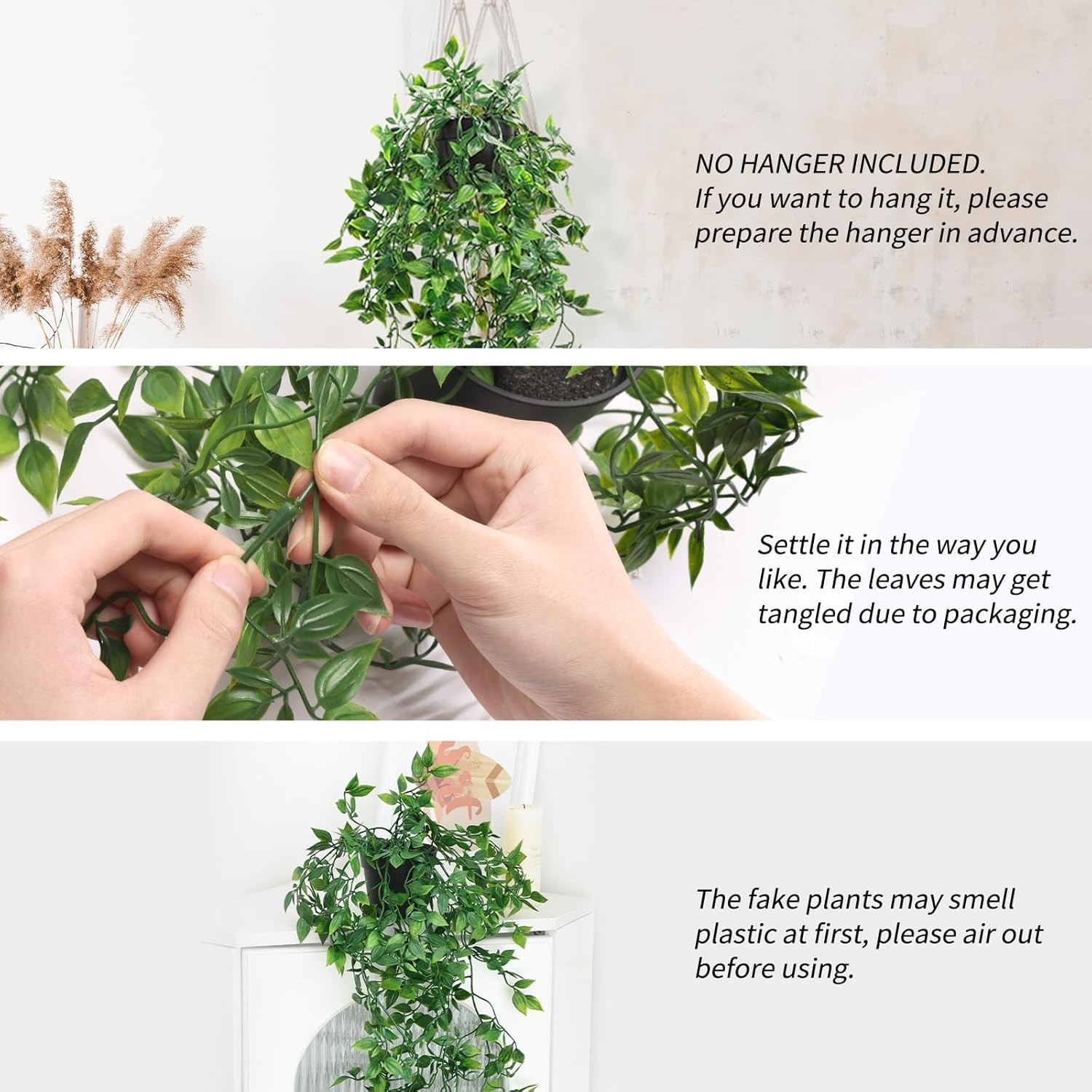 Chic 3 Pack Artificial Hanging Plants with Adjustable Shape for Custom Decor