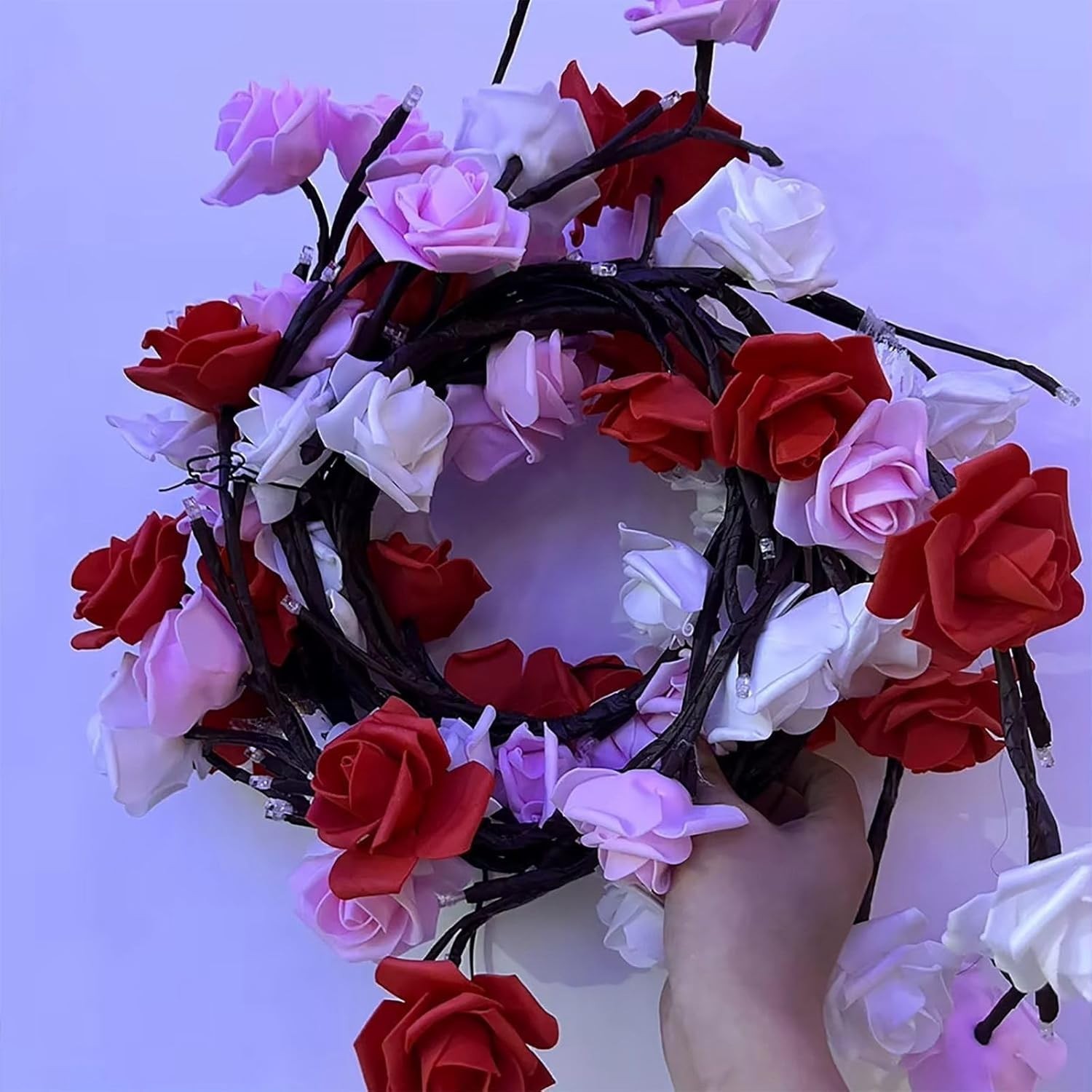 Rose LED Tree Branch Lights for Wall, Rose Flower Willow Vine Twig Decor Garl…