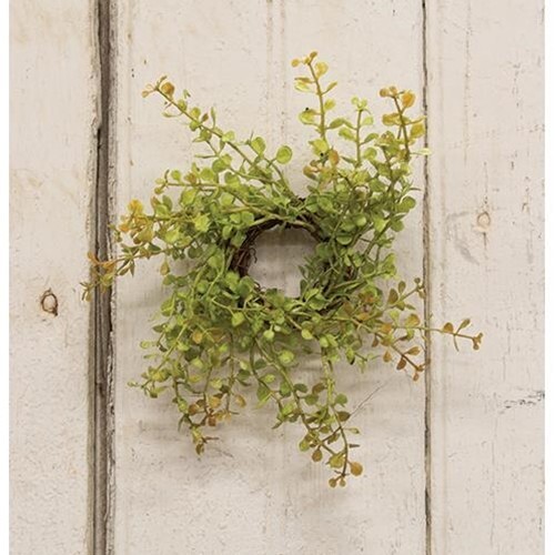 New Spring Leaves LIGHT GREEN BABY TEARS TAPER CANDLE RING Wreath 2″