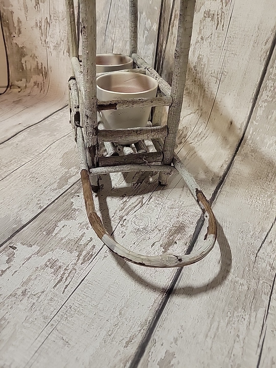 12″ Wood Twig Built Wheel Barrel Planter Flower Pot Decor Farmhouse Rustic