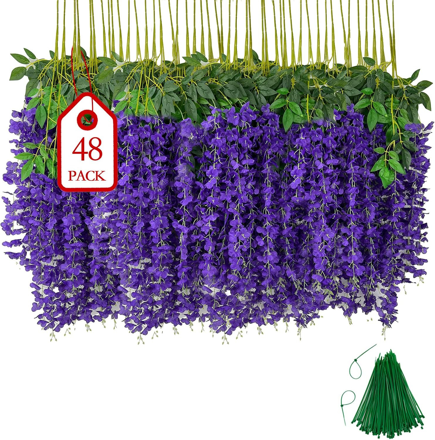 48 Pcs of Artificial Wisteria Hanging Flowers, 3.75 Feet Fake Wisteria Flower St