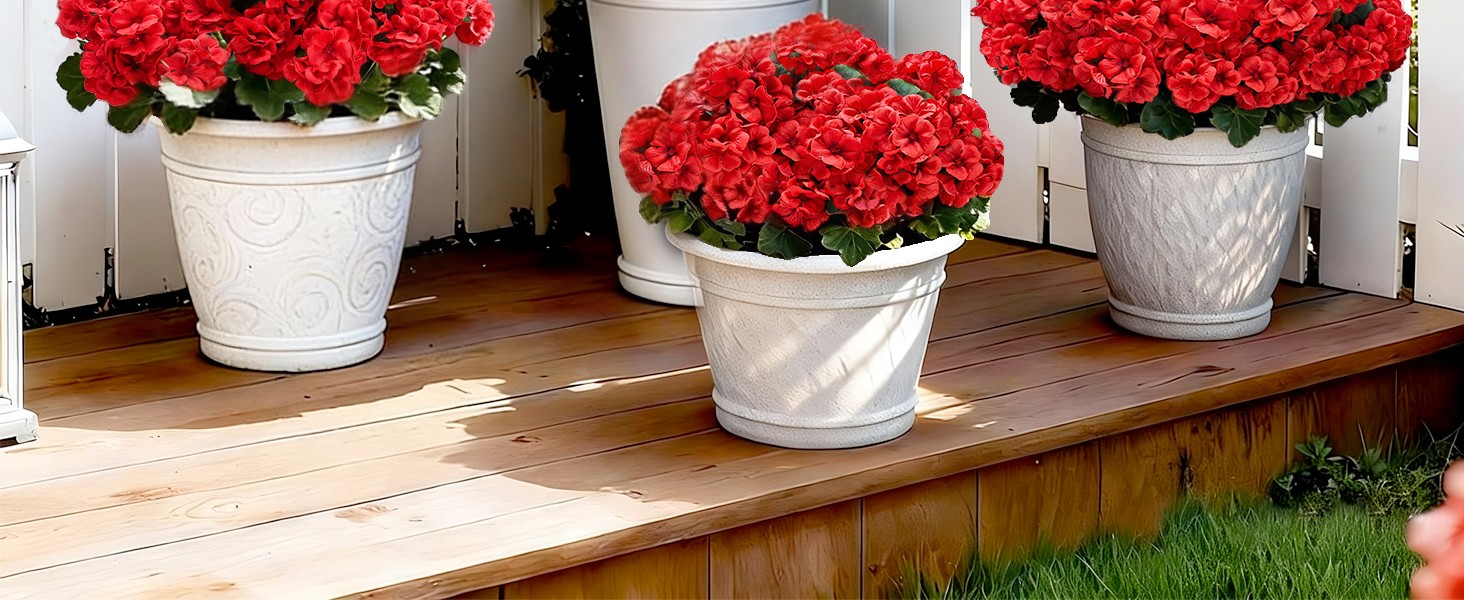 Artificial Geranium Flowers for Outdoors: 6 PCS Realistic UV Resistant Faux Red