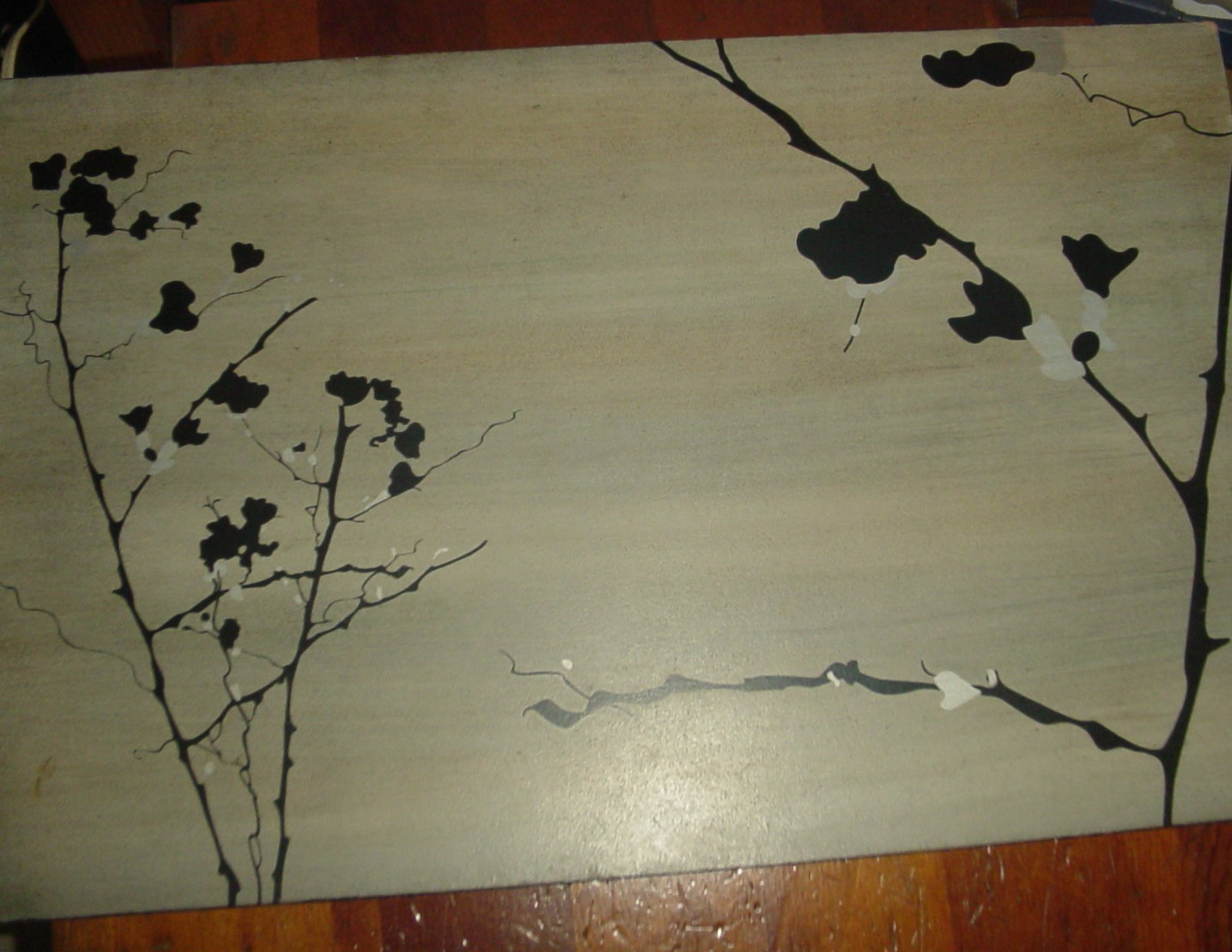 3 Japanese Panels Blossoms Gray White 11×17 In. Placemats or Wall Hangings