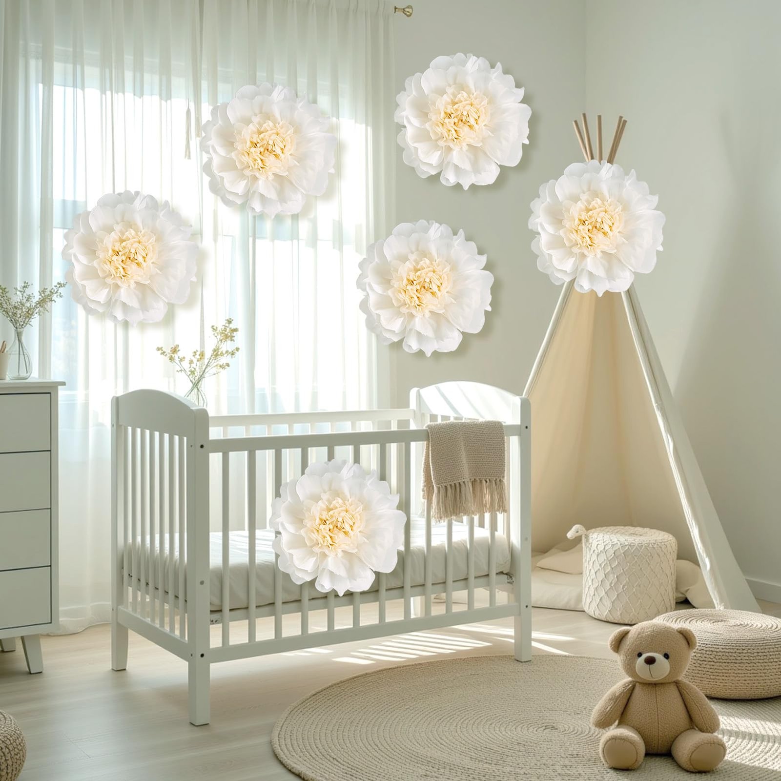 6 PCS White Paper Flowers Wall Giant Tissue 12 Inch Artificial Wedding Decor