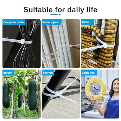 100 Pack 8″ White UV Resistant Zip Ties – 40 lbs Strength for Indoor/Outdoor Use