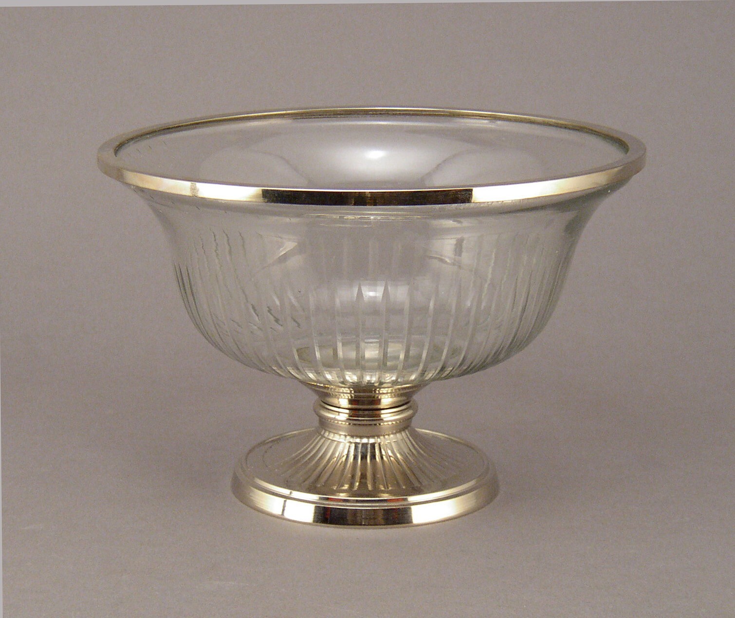 Compote Bowl Cut Glass on Nickel Plated on Brass Base & Top Ring 8″Dia 5.5″High