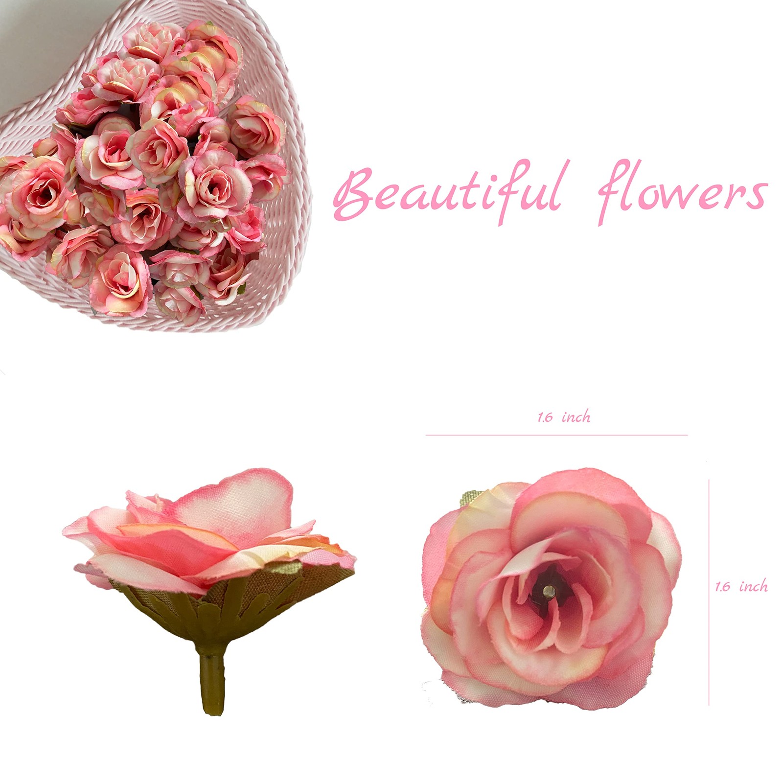 60 Pcs Artificial Roses Head Fake Silk Rose Flower Head DIY Crafts Pink