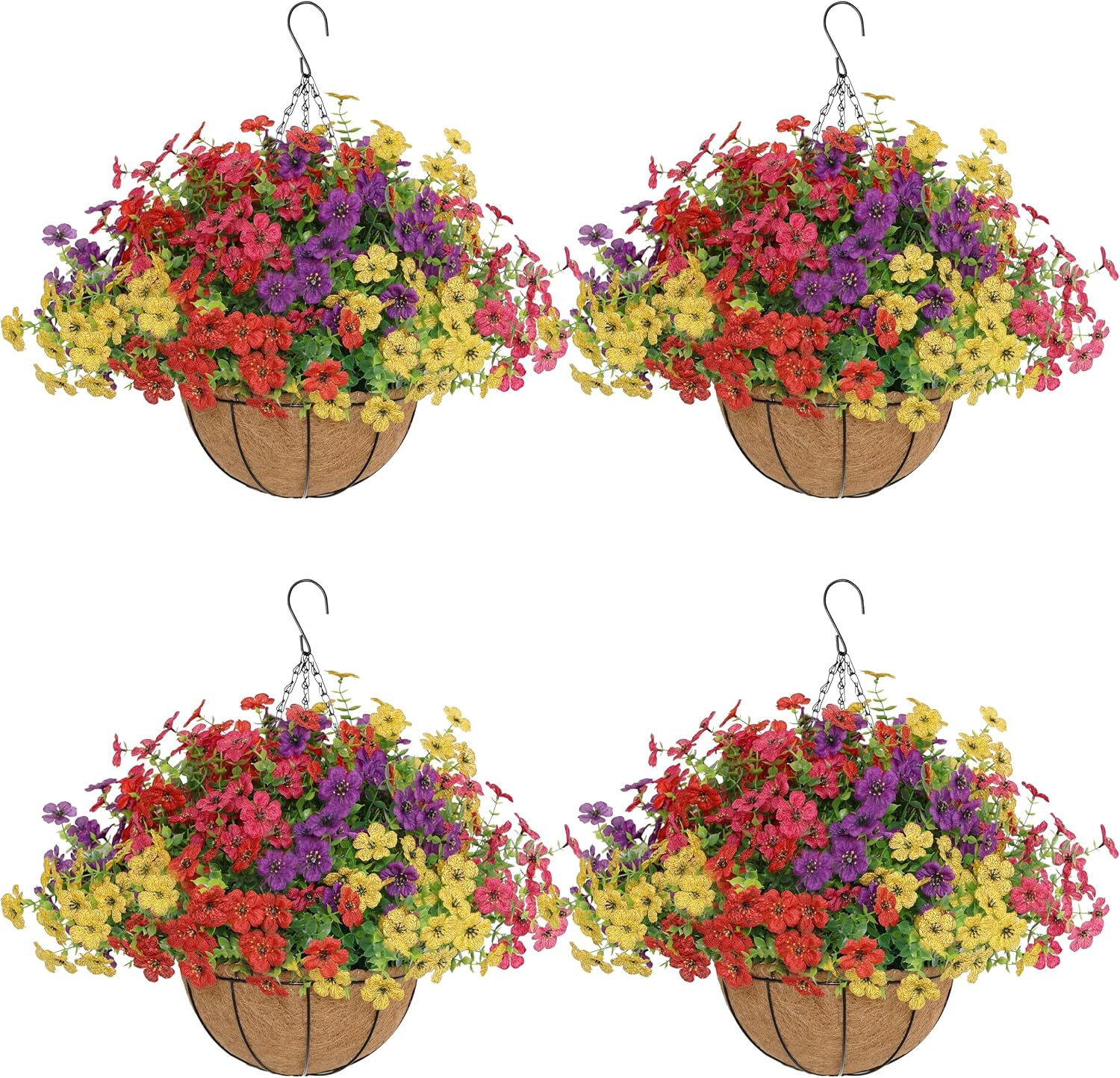 2 Set Artificial Hanging Flowers with Basket for Outdoor Decor, UV Resistant 24