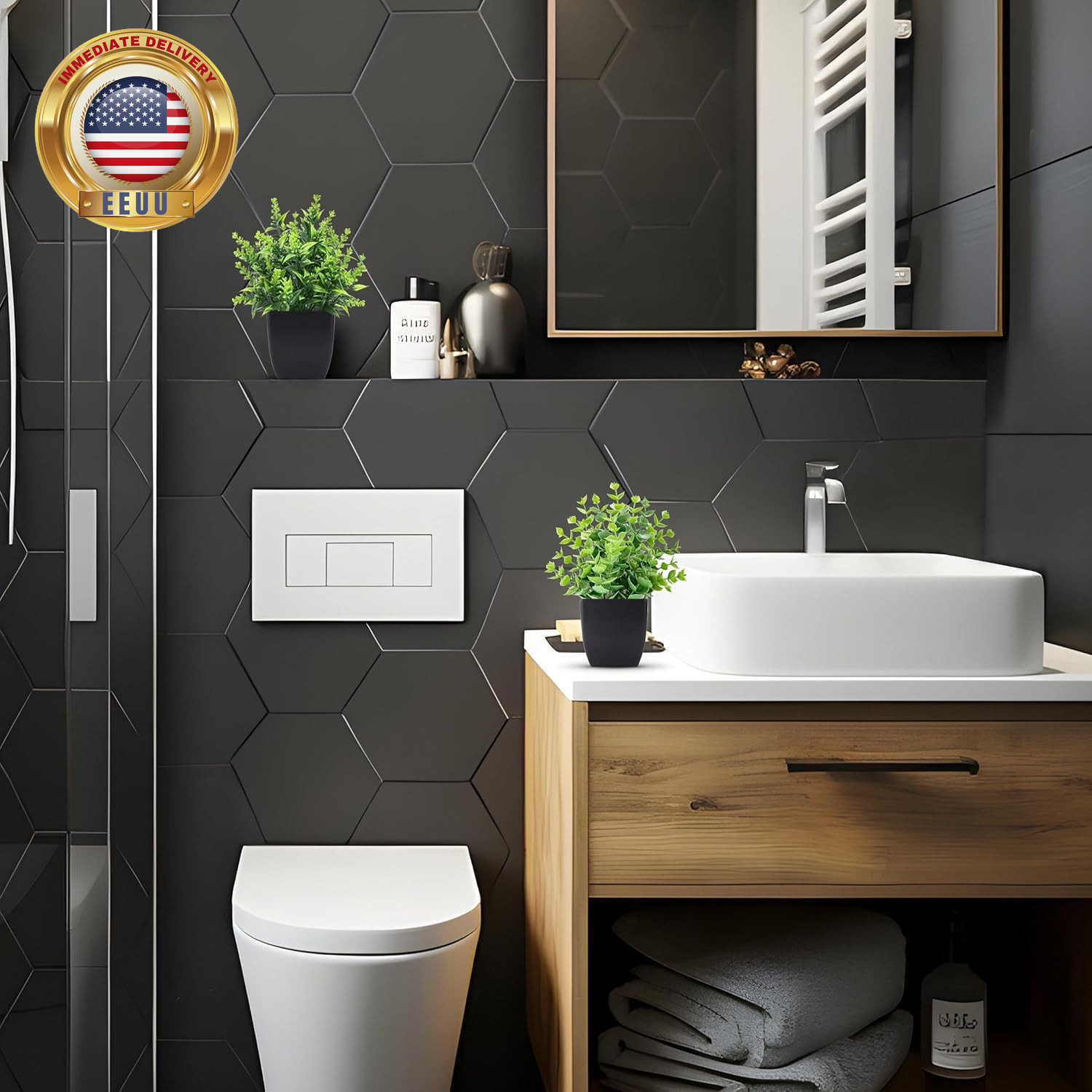 2 Pack Small Fake Plants Black Bathroom Accessories for Home Bedroom Bathroom Ki