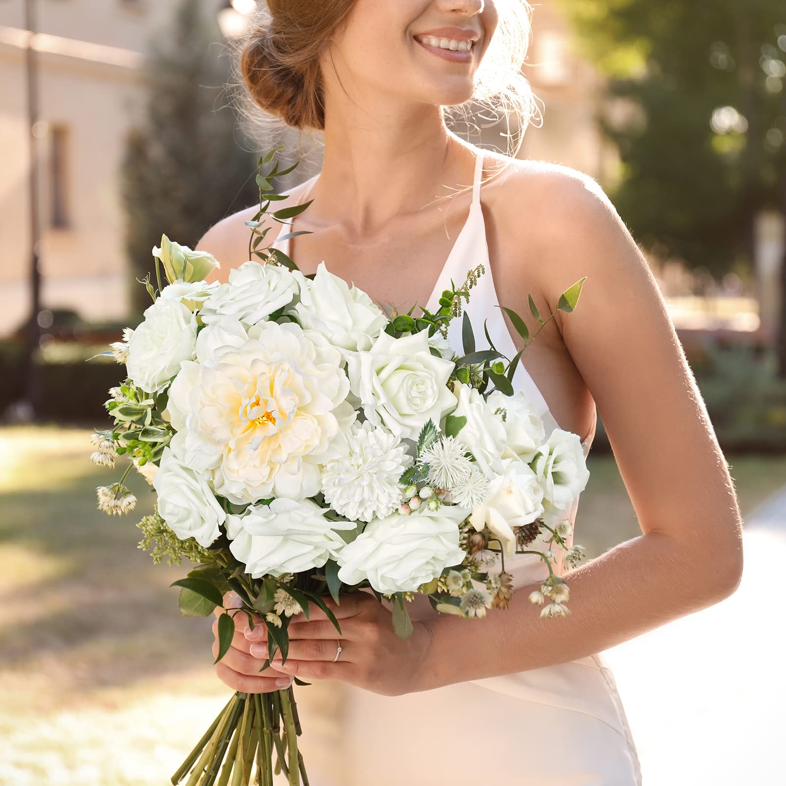 White Artificial Flowers Combo Silk Mix Peony Rose Hydrangea Daisy Fake Flowe…