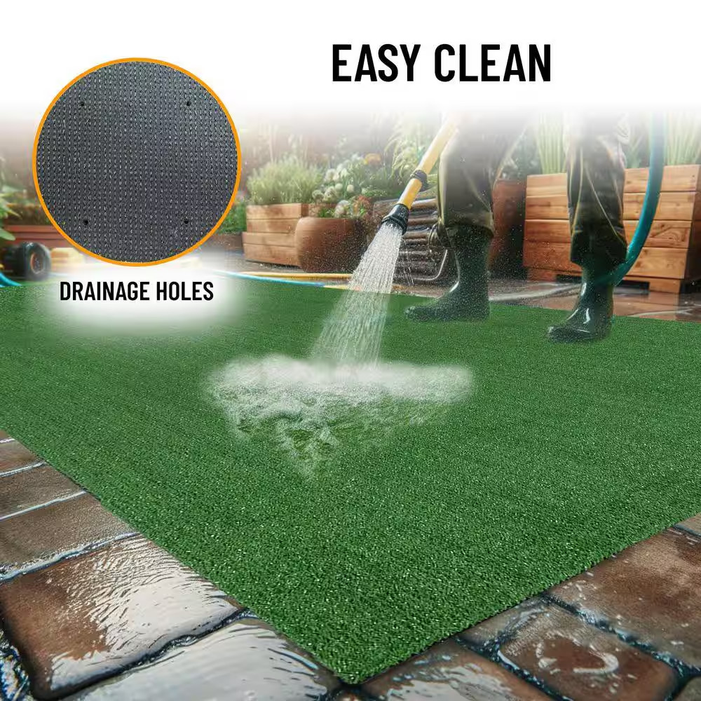 Meadowland Collection Waterproof Solid 3 Ft. X 20 Ft. Green Indoor/Outdoor Artif
