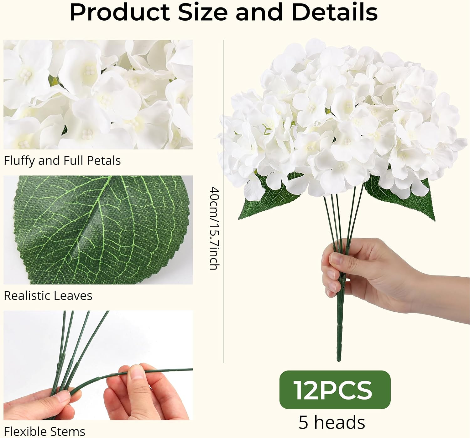 12 Bundles Hydrangea Artificial Flowers for Outdoors and Indoor, UV Resistant Wh
