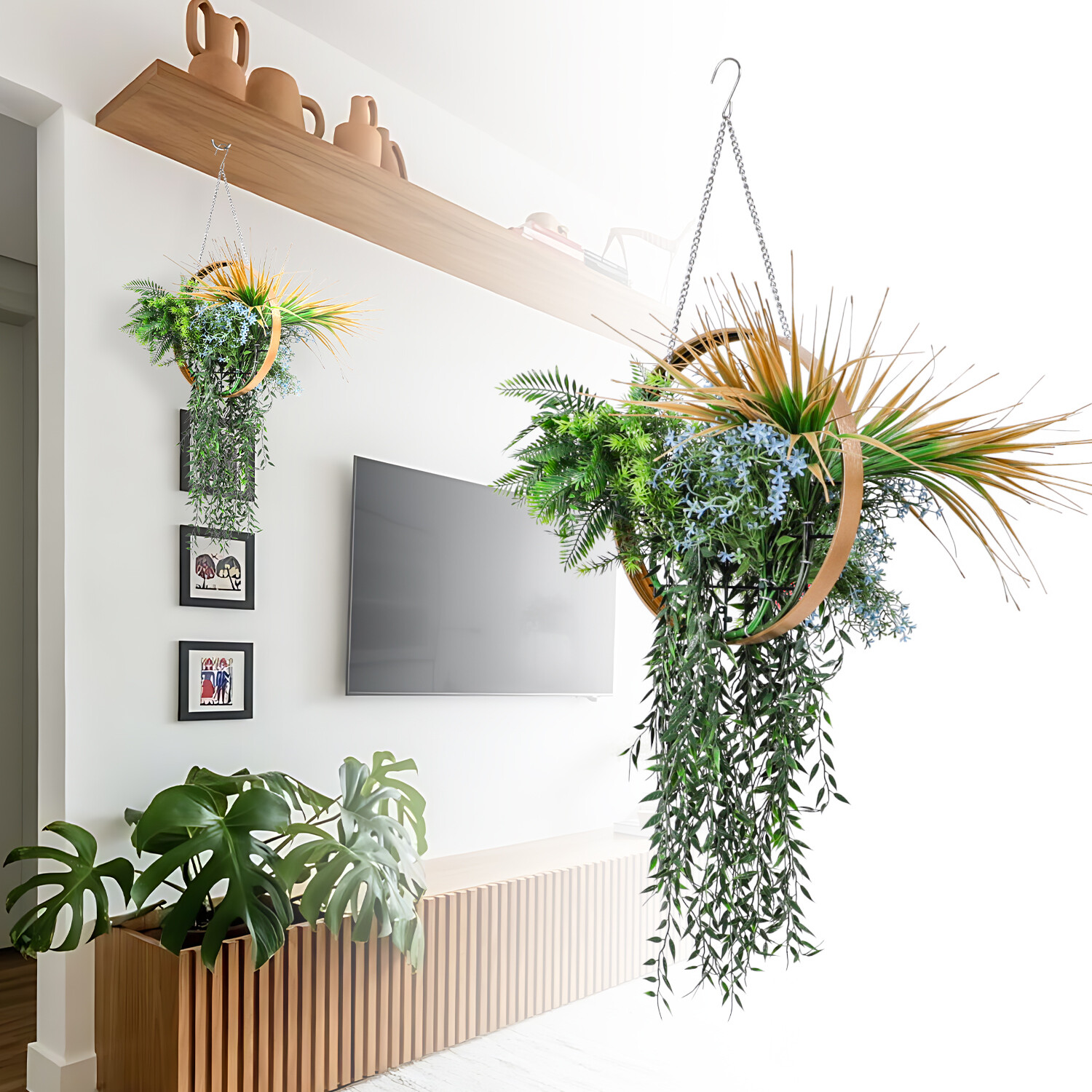 Patio Artificial Hanging Plants with Gold Frame 1Pcs for Wall House Office