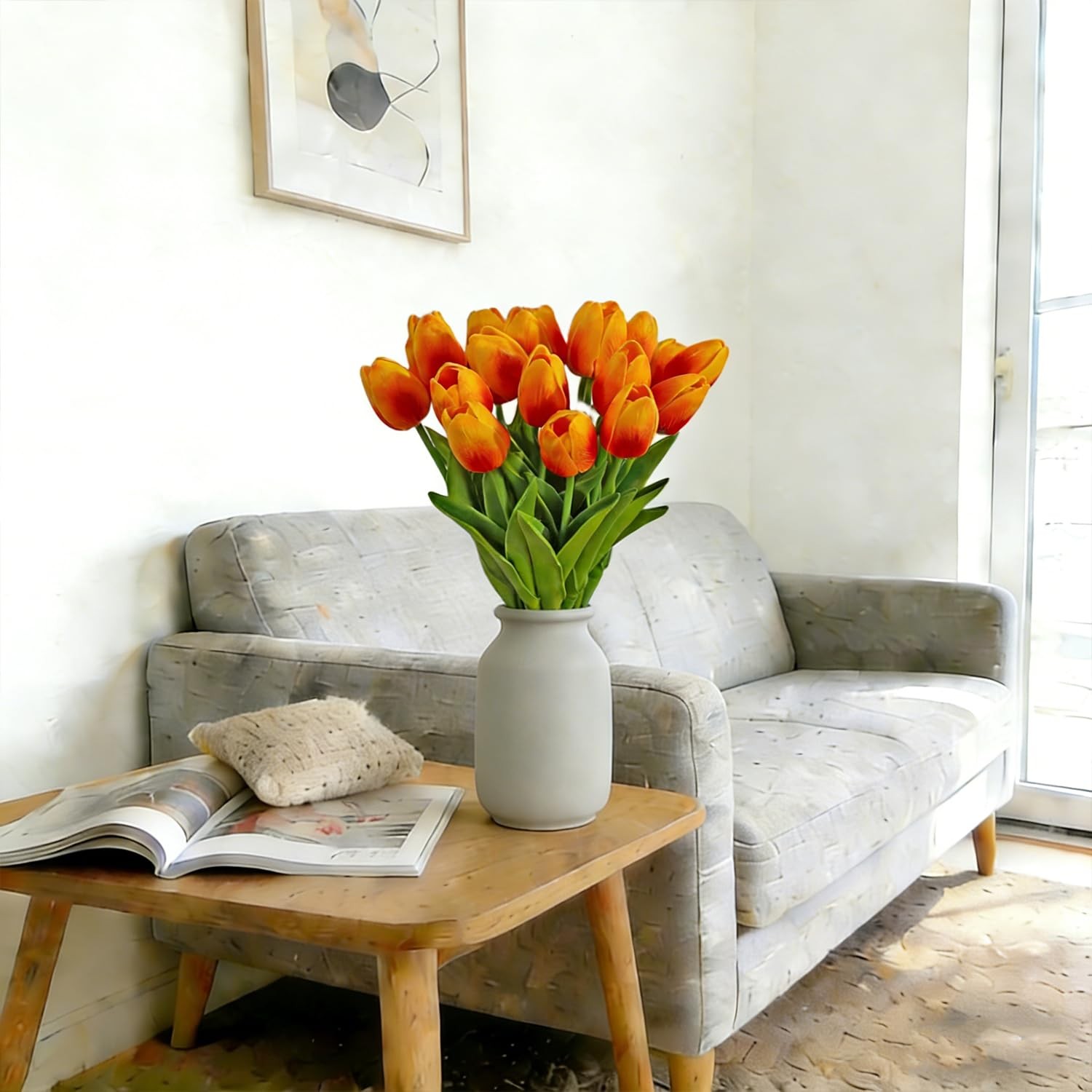 20 PCS OrangeRed Artificial Tulip Flowers 13 Inch Faux Bouquet Easter Decor