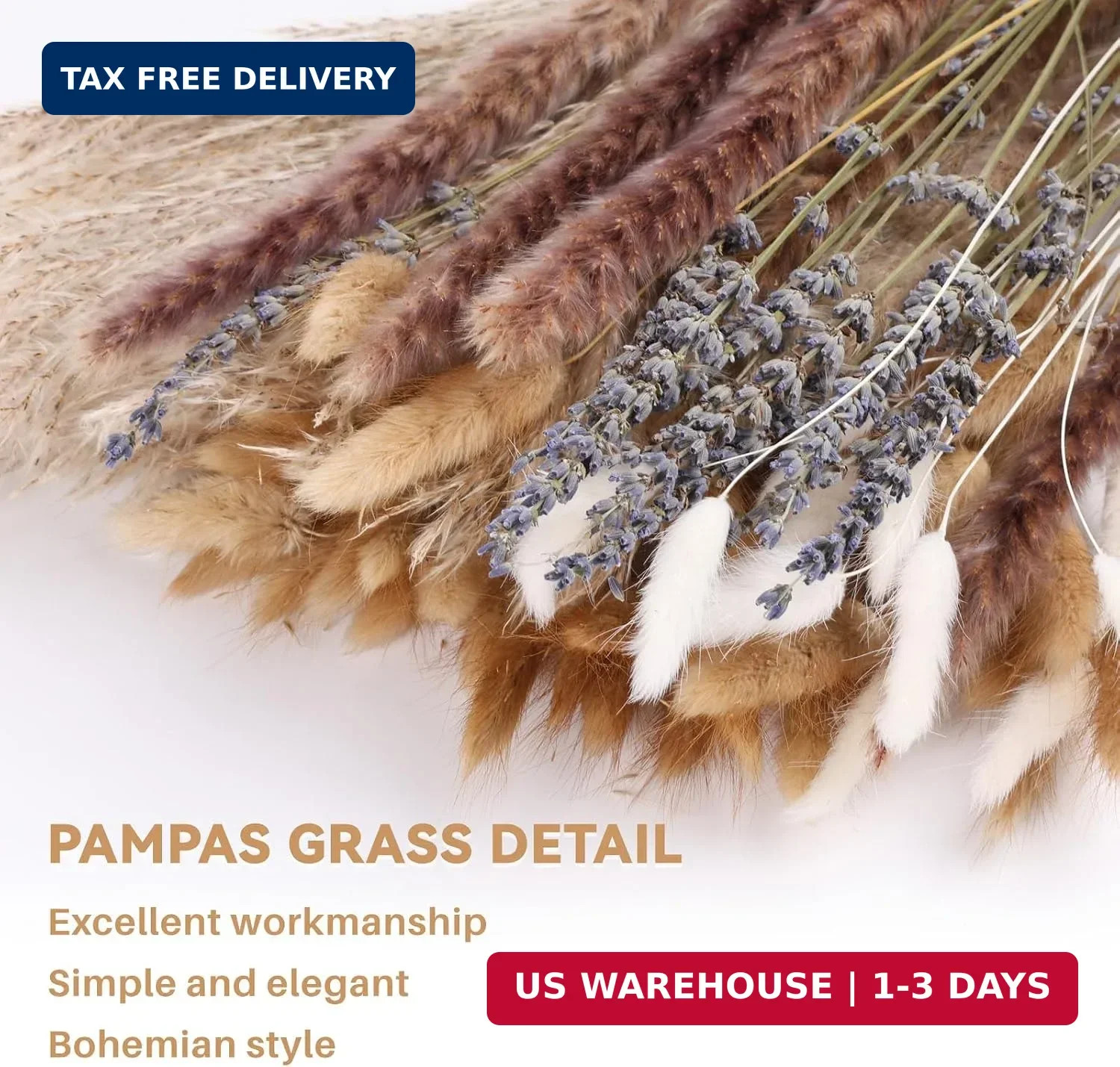 710Pcs Natural Dried Pampas Grass Decor, 9 Types Dried Flowers for Vase, Boho Pa