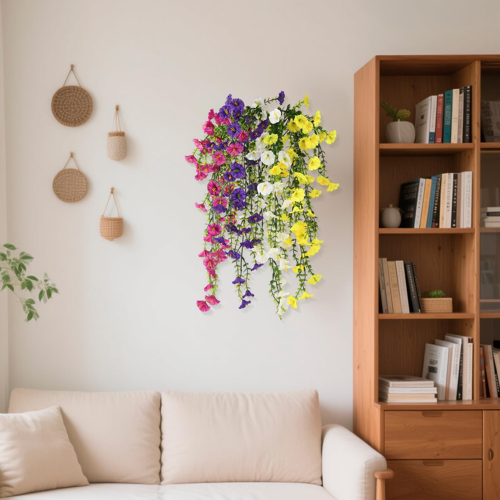 Homsunny Artificial Fake Hanging Flowers Plants Baskets for Outdoor Spring De…