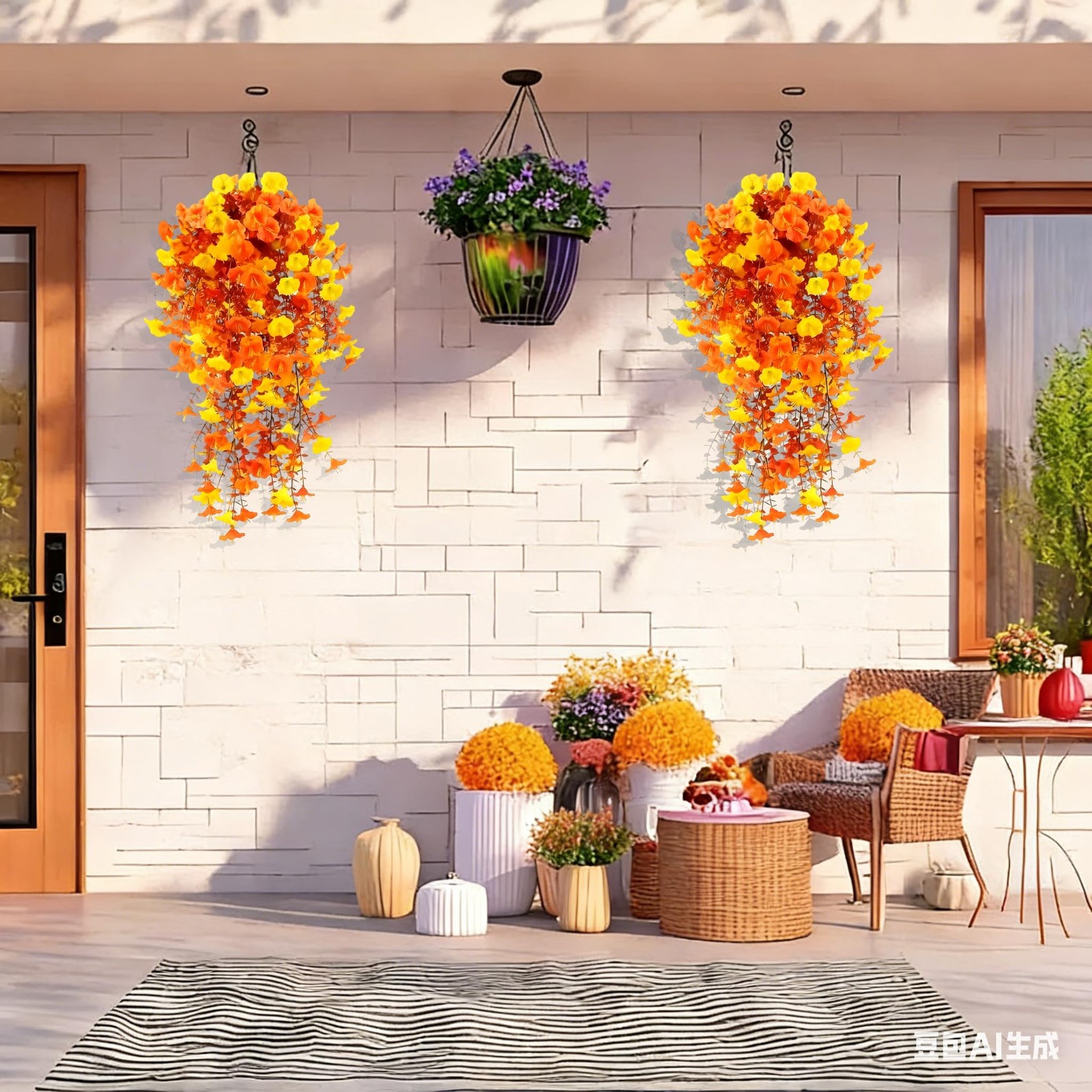 AirSun Artificial Morning Glory Flower Vines, 2pcs 60inch Hanging Plants Silk Ga