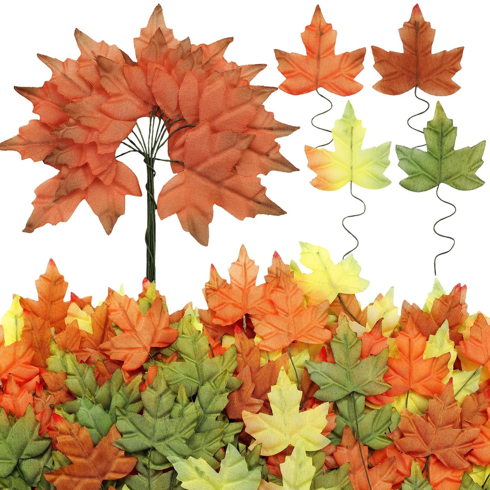 144 PCS Artificial Maple Leaves Thanksgiving Fake Mixed Fall Decoration